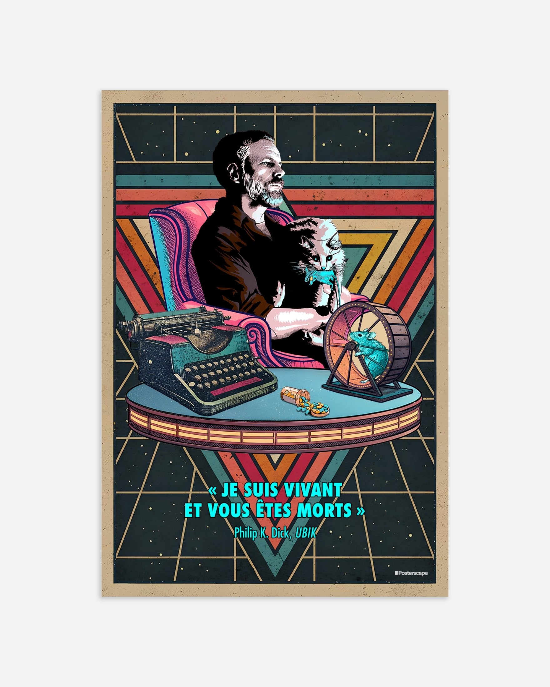 Philip K. Dick Plakat - "Jeg Er I Live Og Du Er Død" - Retro Sci-Fi Poster