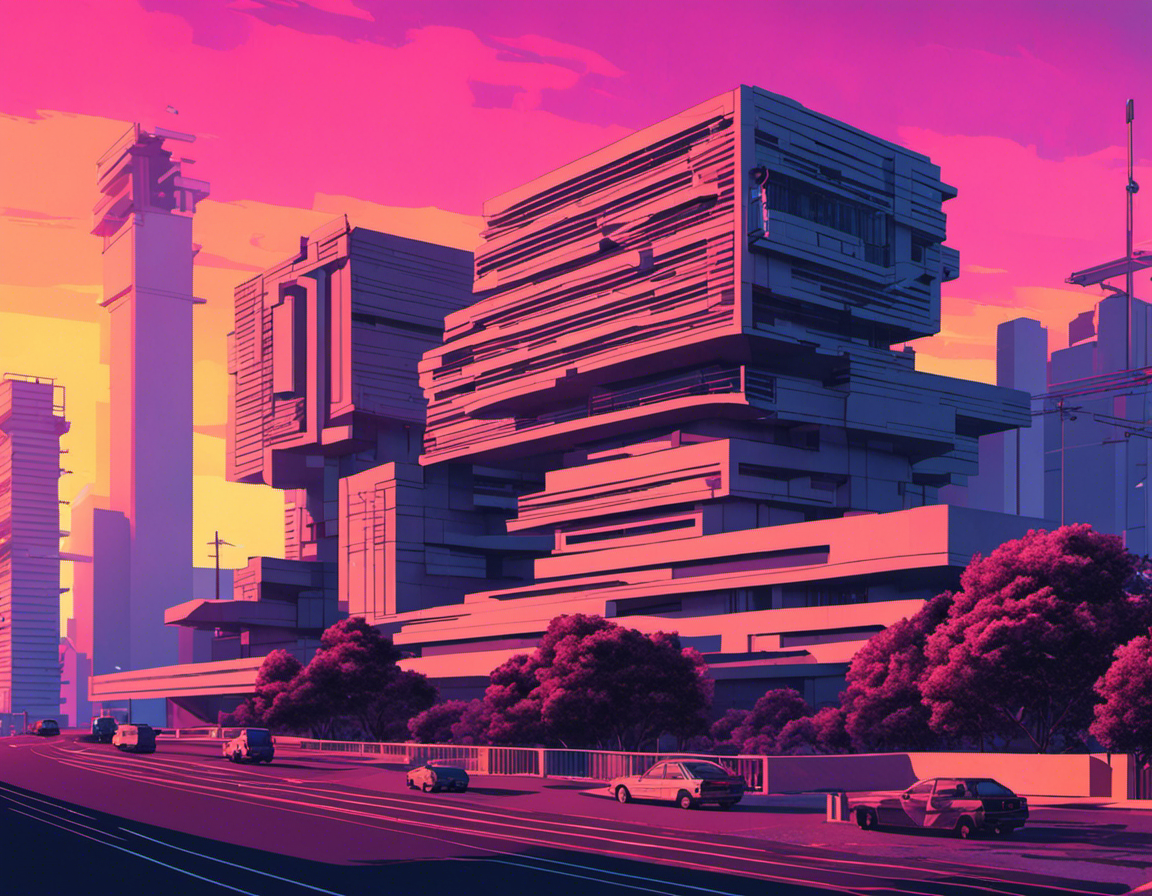 Vaporwave, brutalist arkitektur - Plakat
