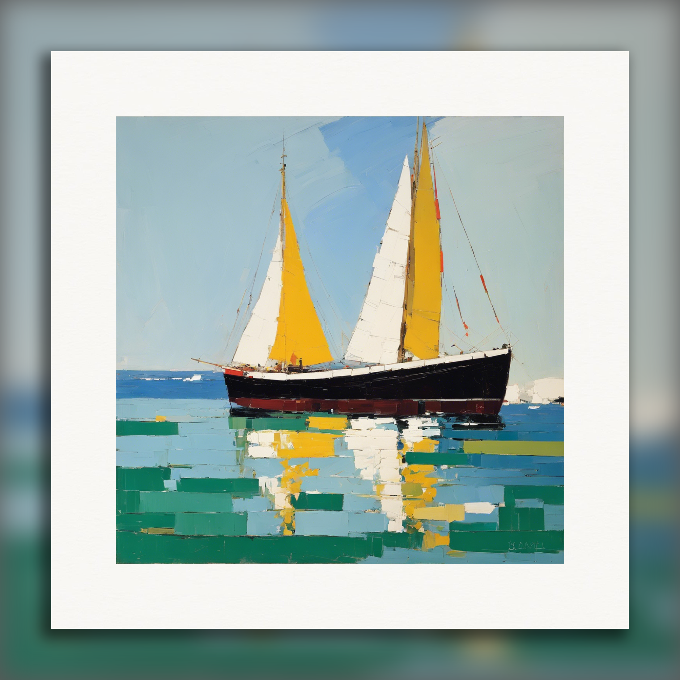 Abstrakt kunst, sejlbåd - Plakat