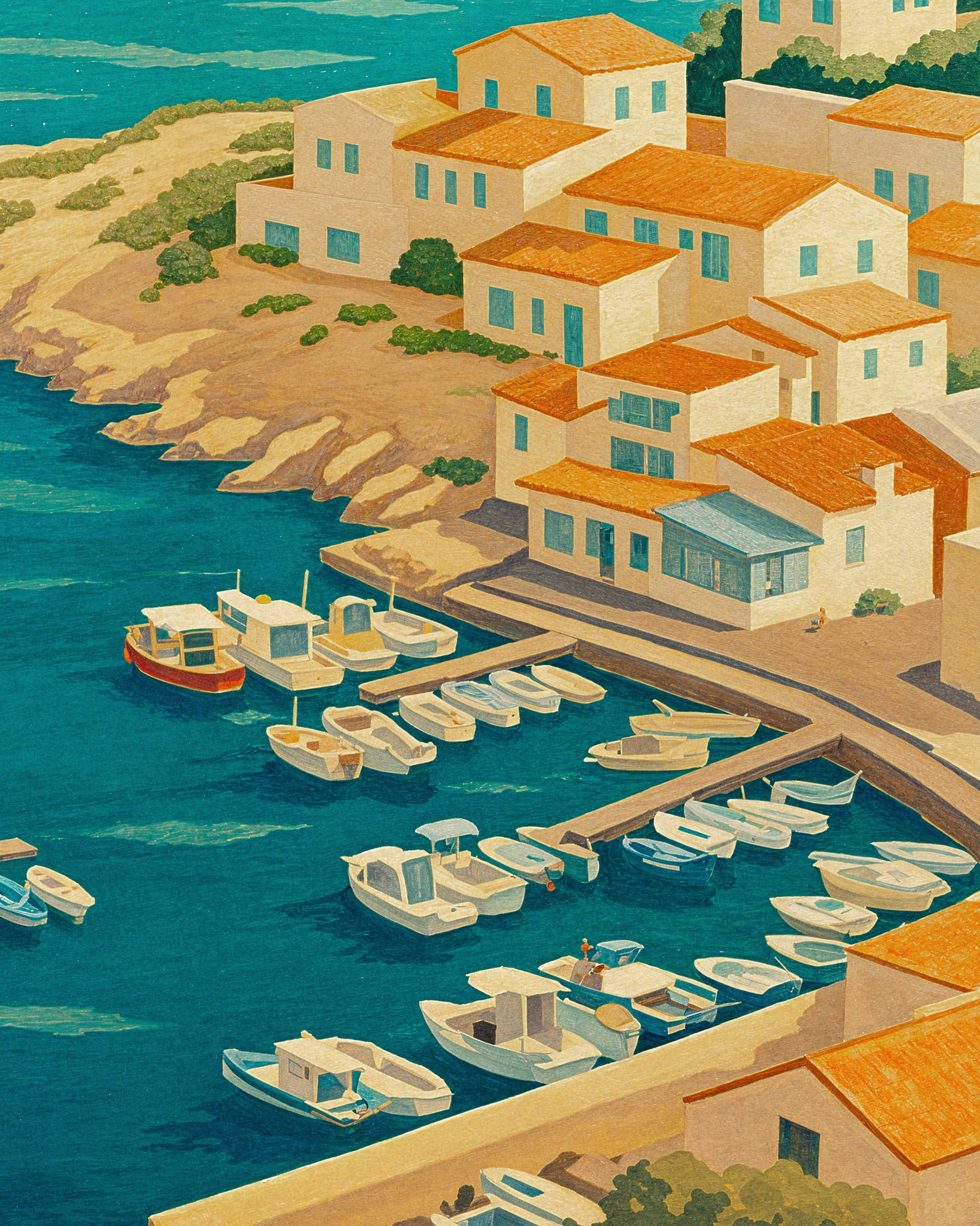 Les Goudes Marseille Rejseposter - Middelhavs Fiskerby