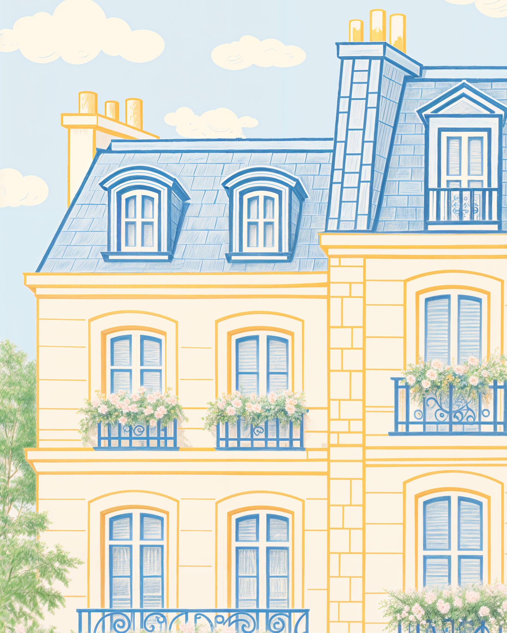 Paris Facade Plakat – Elegant Pastel Illustration
