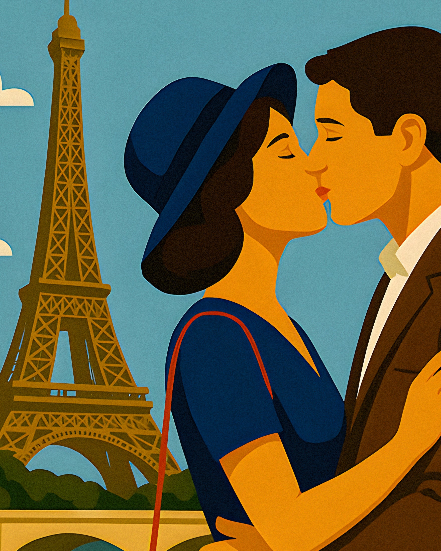 Paris Lovers Plakat – Romantisk Vintage-Style Illustration