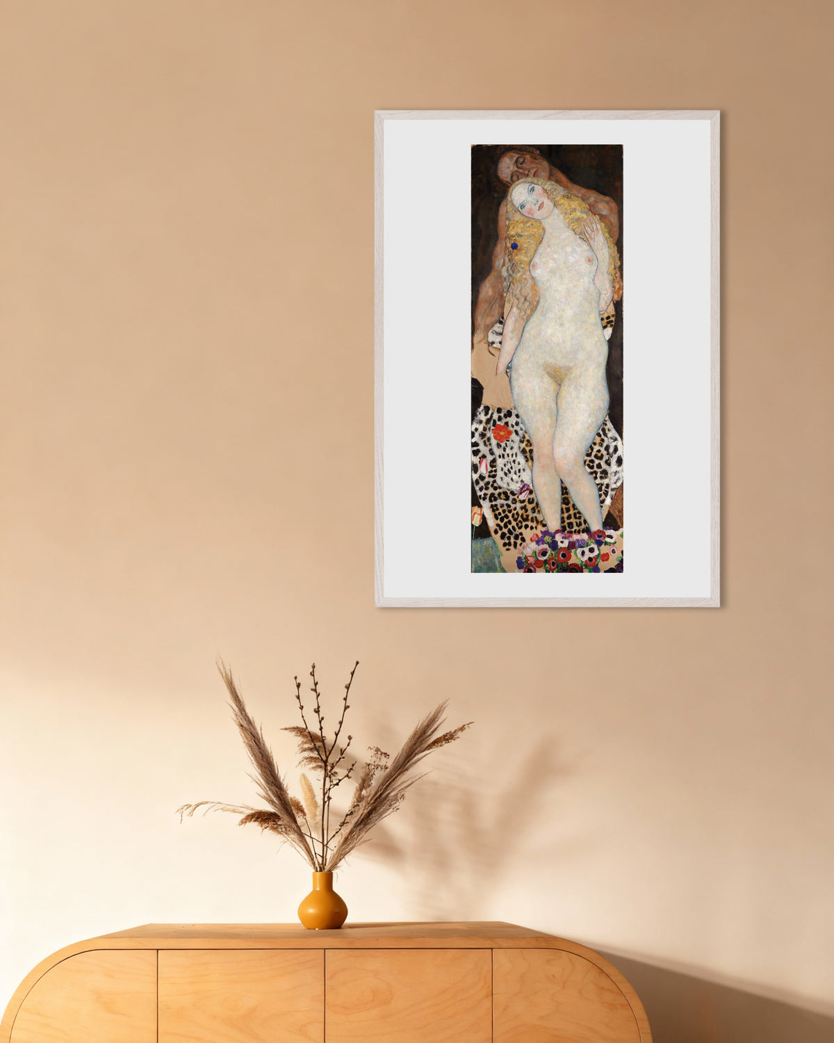 Plakat Adam og Eva (1917–1918) af Gustav Klimt med hvid træramme
