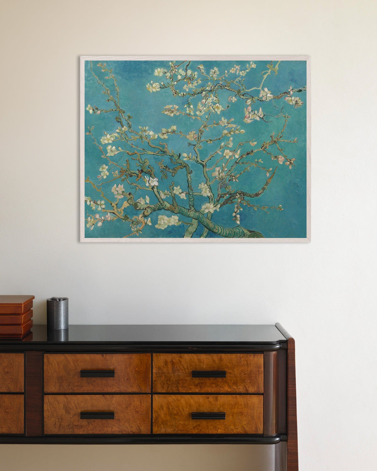 Poster med Mandelblomstring (1890) af Vincent van Gogh med hvid træramme