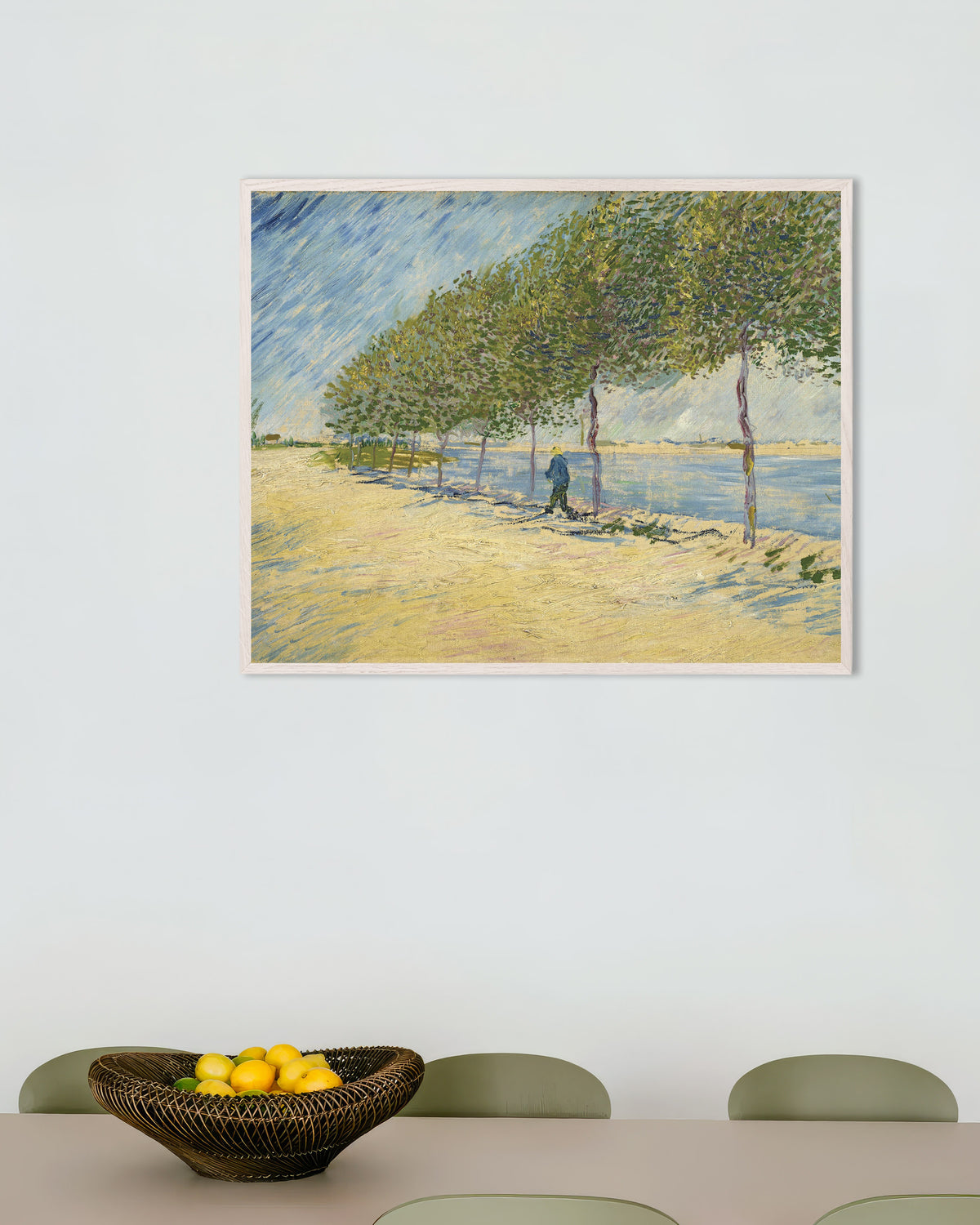 Poster af Langs Seinen (1887) af Vincent van Gogh, med hvid træramme