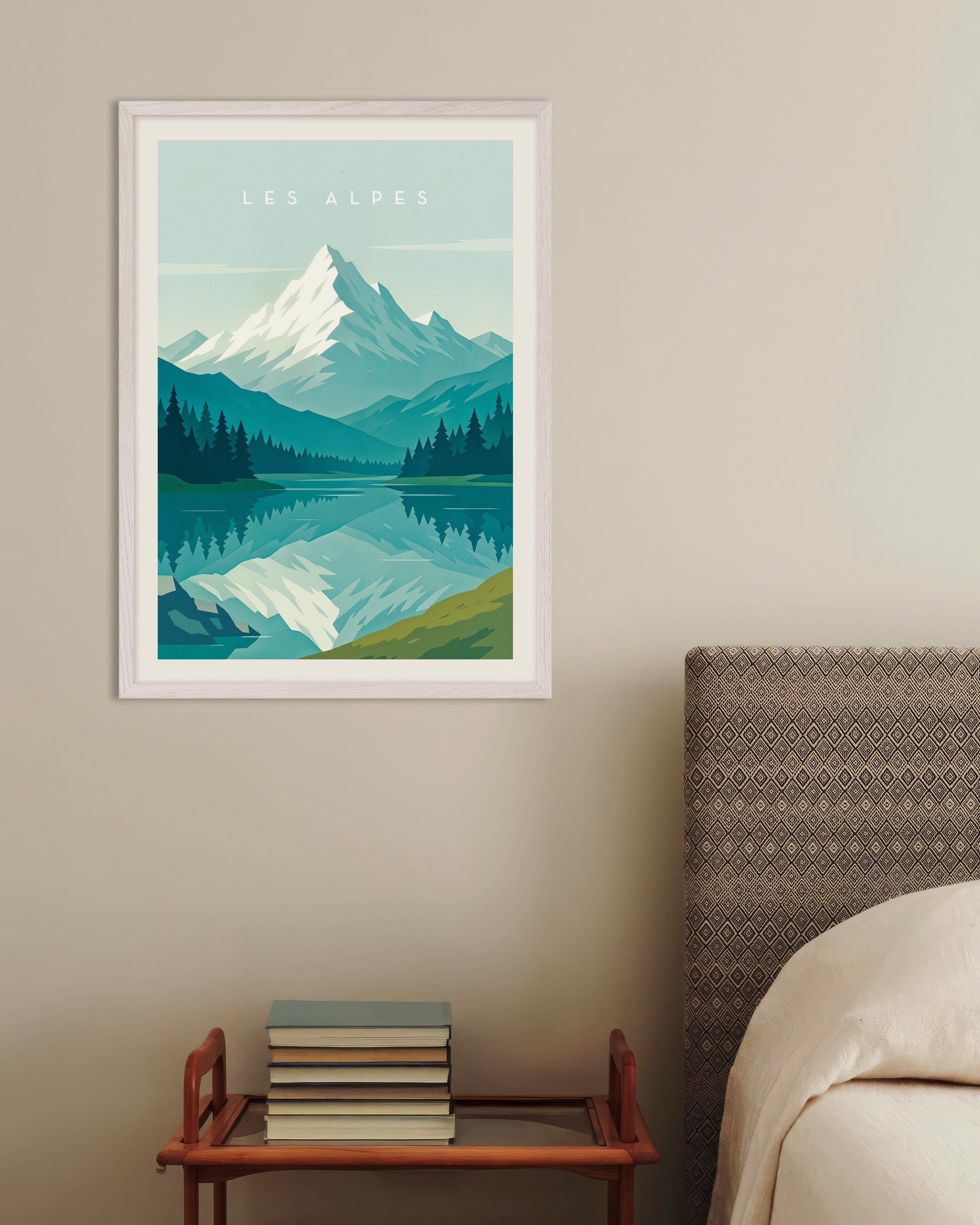 Poster of Alps Poster - Minimalist Mountain Art Print, with white wooden frame