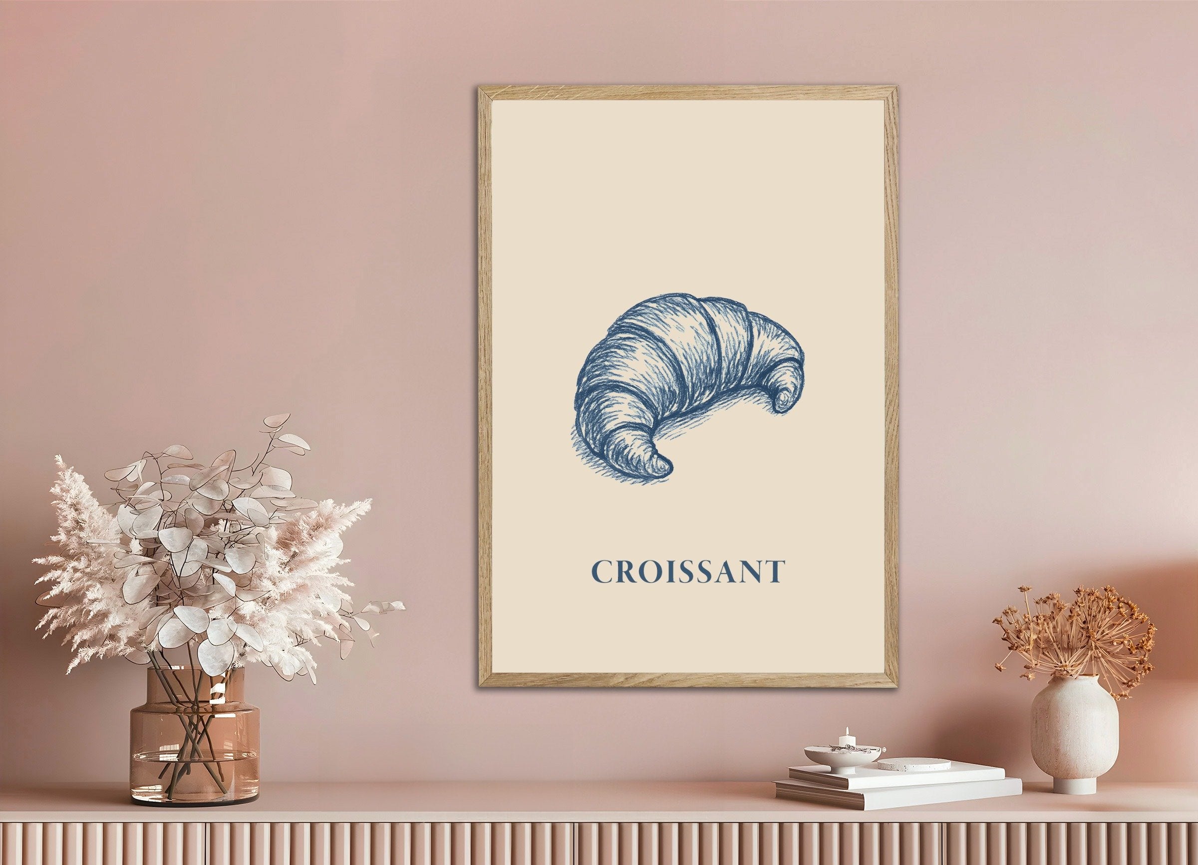 Poster of Bakery Poster - Croissant, with natural wooden frame