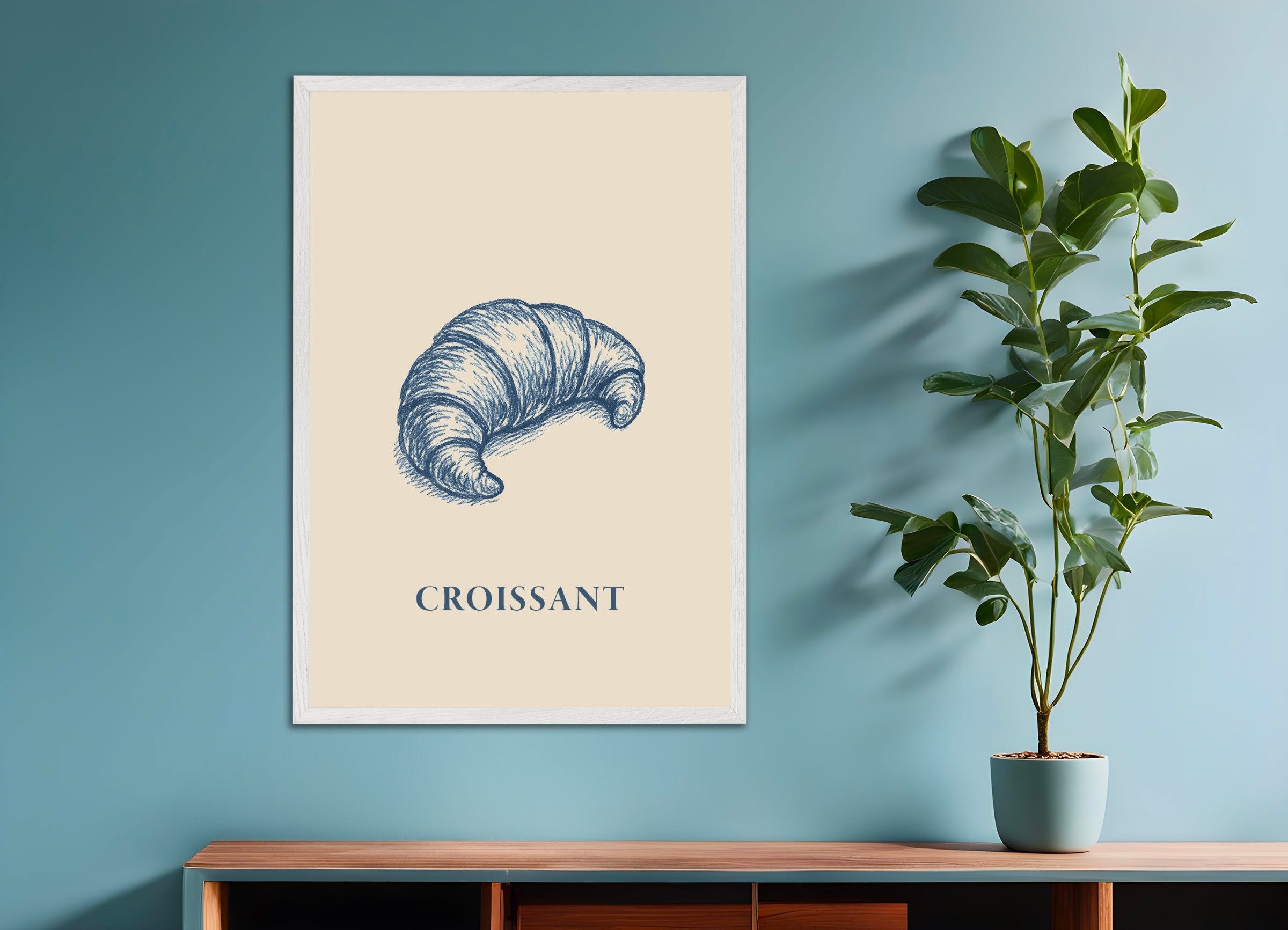 Poster of Bakery Poster - Croissant, with white wooden frame