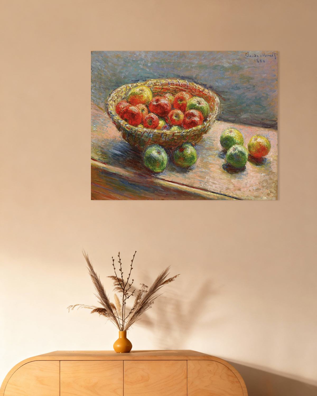 Plakat Kurven med æbler (1880) af Claude Monet