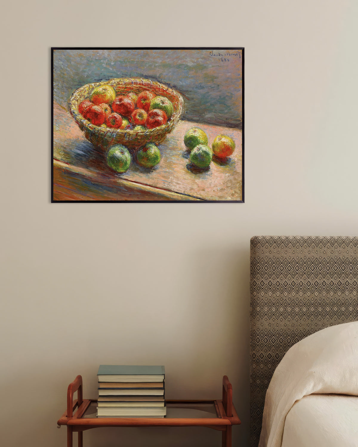 Plakat Kurven med æbler (1880) af Claude Monet med metalramme