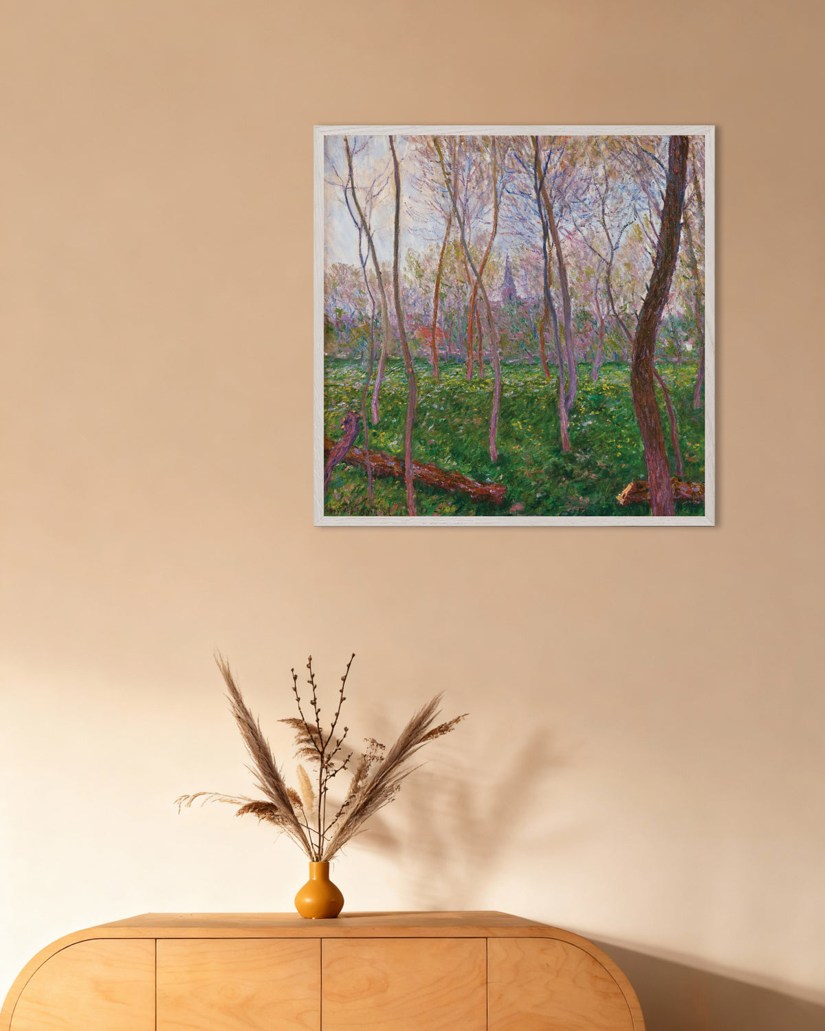 Plakat Bennecourt (1887) af Claude Monet med hvid træramme