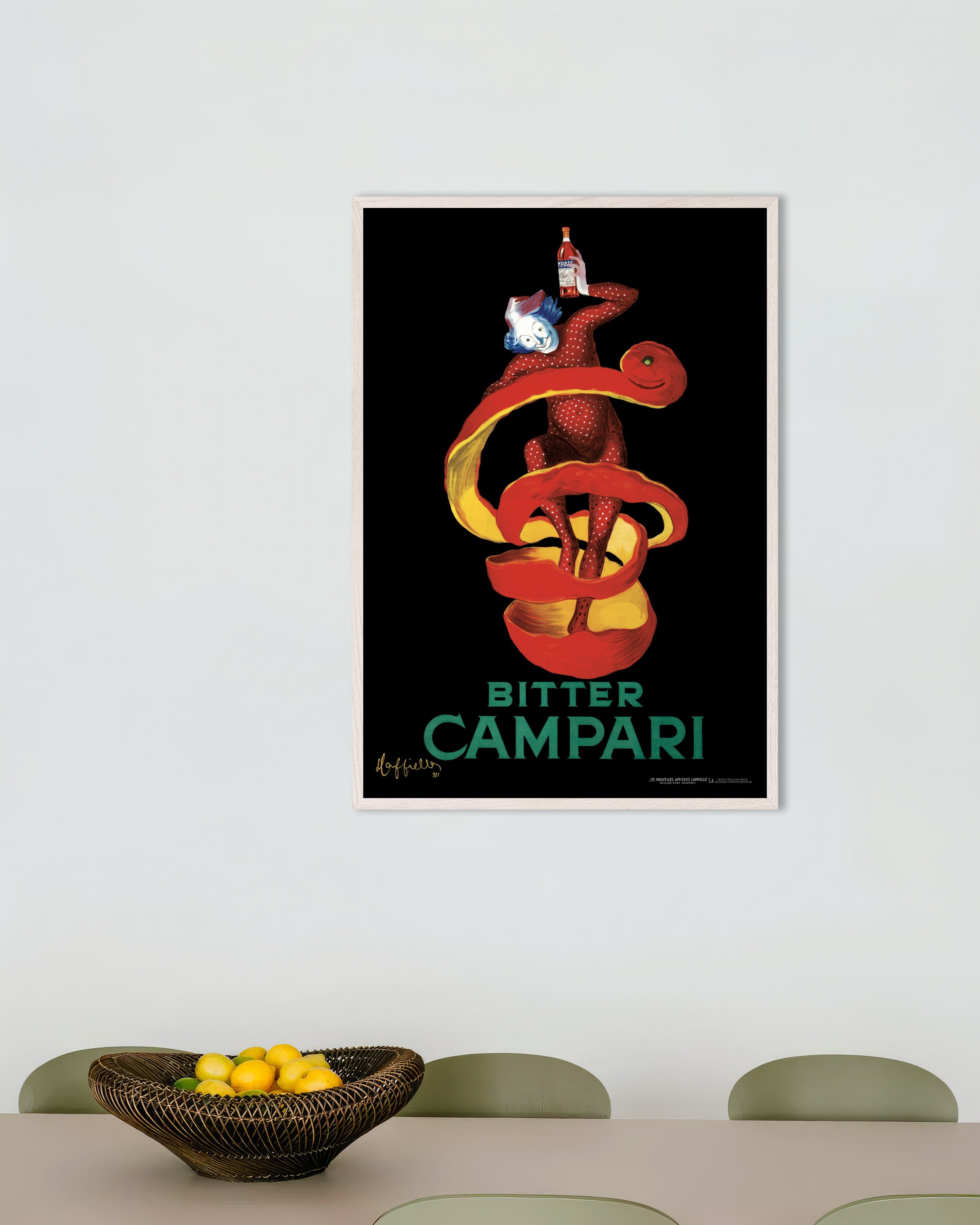 Poster of Bitter Campari by Cappiello, with white wooden frame