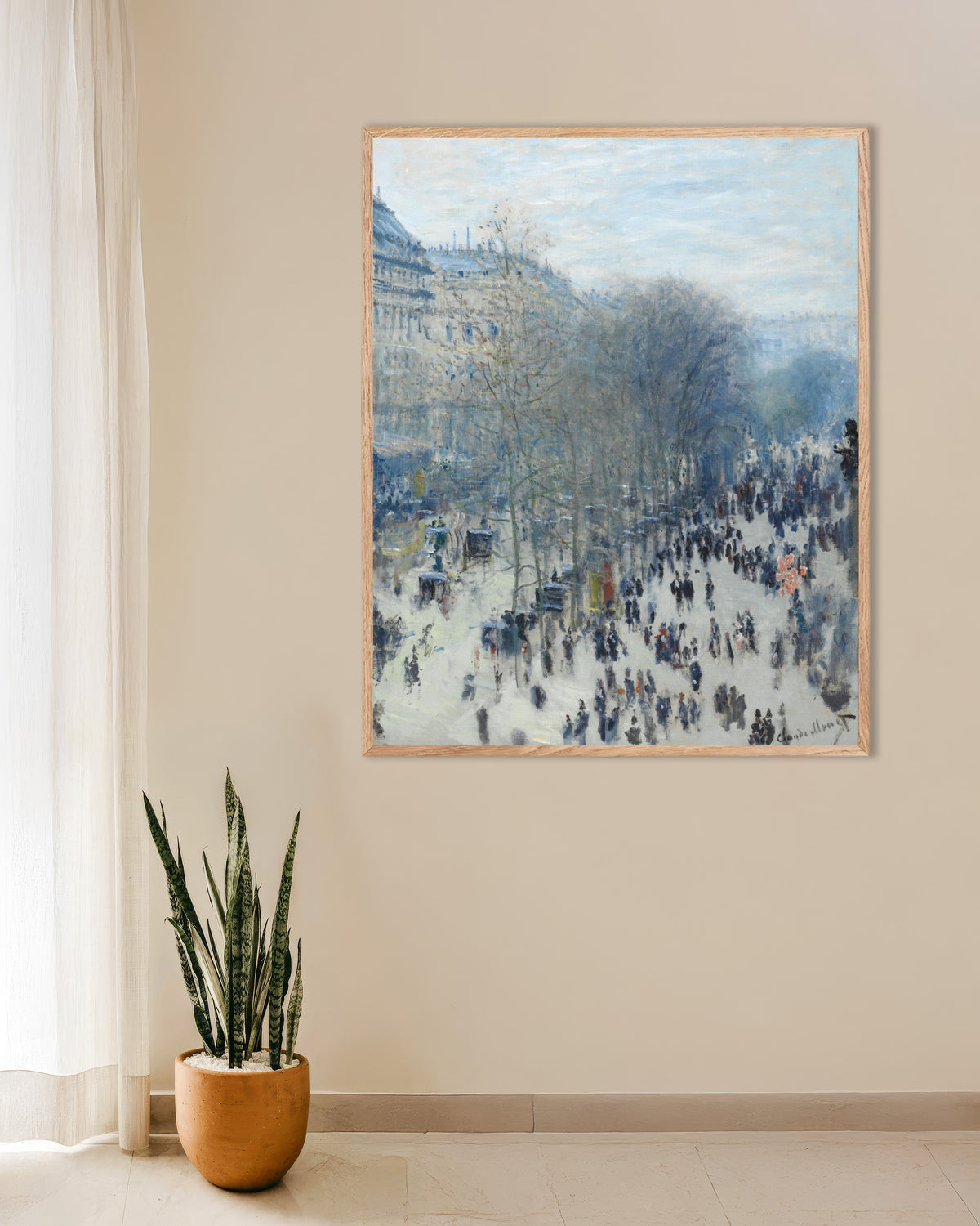 Plakat Boulevard des Capucines (1873–1874) af Claude Monet med ramme i naturtræ