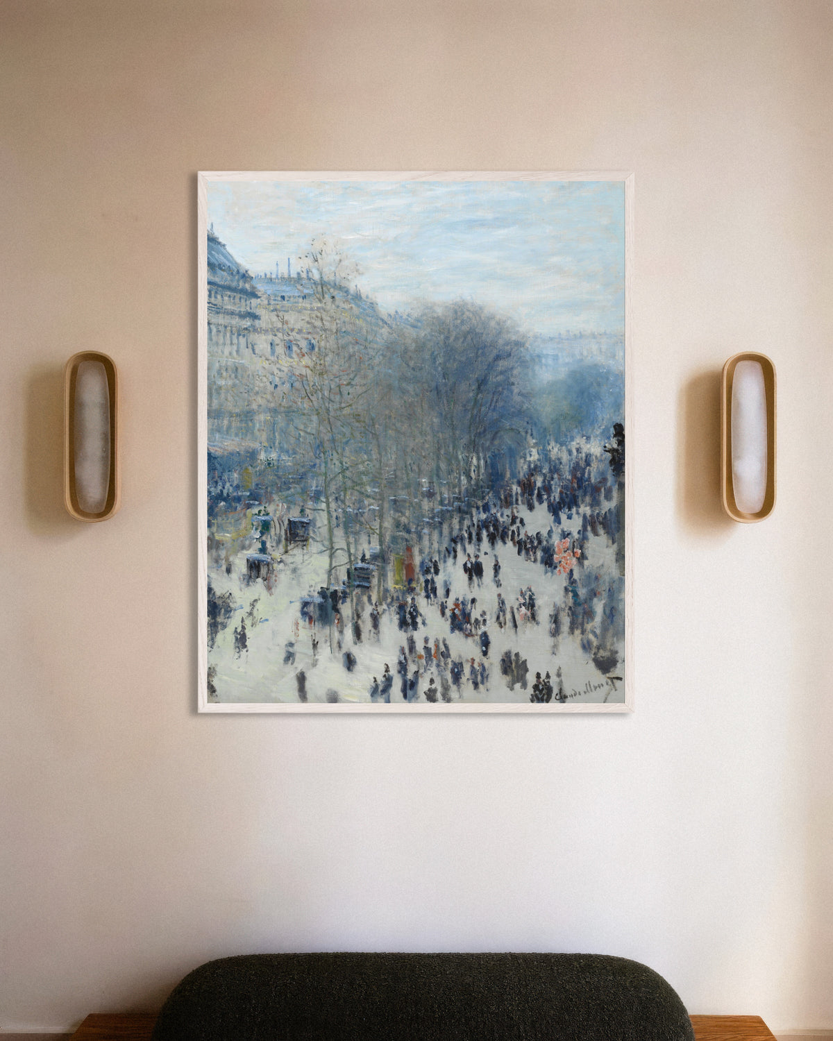 Plakat Boulevard des Capucines (1873–1874) af Claude Monet med hvid træramme