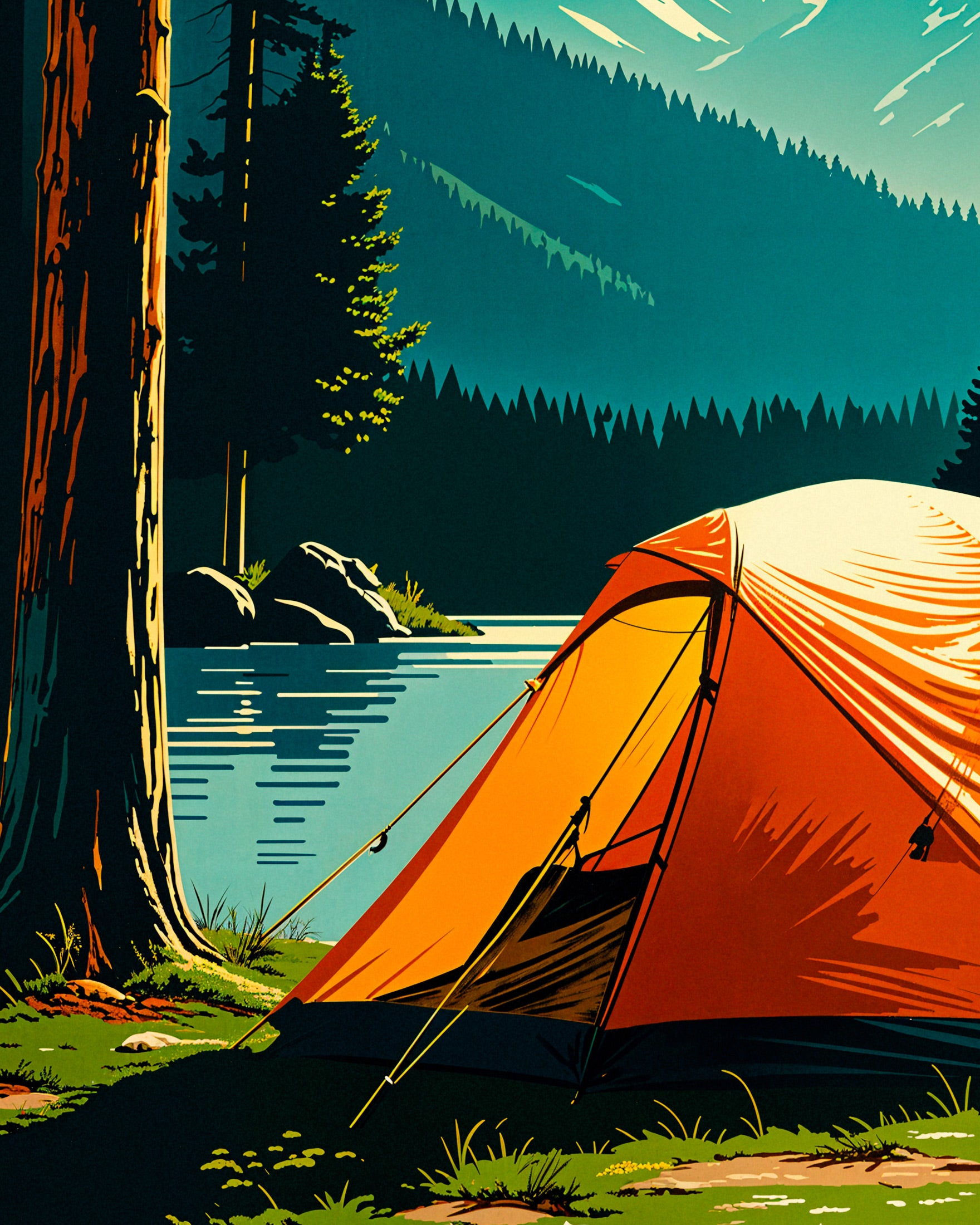 Natur, camping og bjerge - Plakat