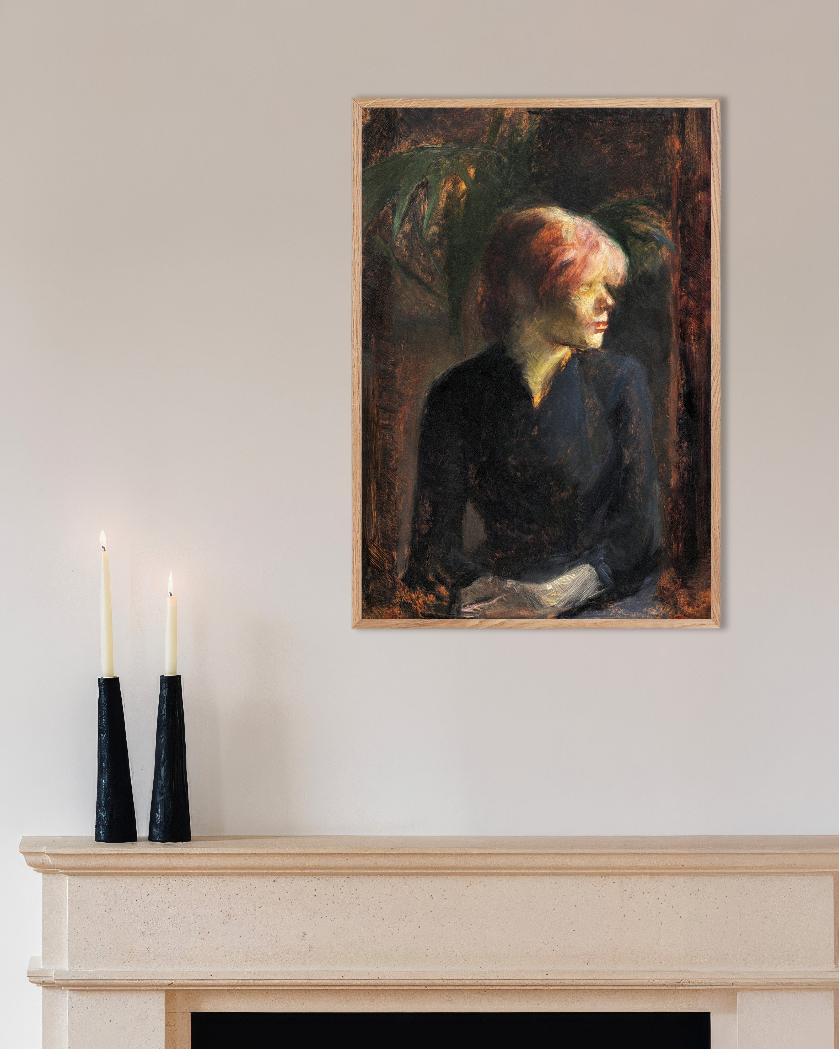 Poster of Carmen Gaudin (1885) by Henri de Toulouse-Lautrec, with natural wooden frame