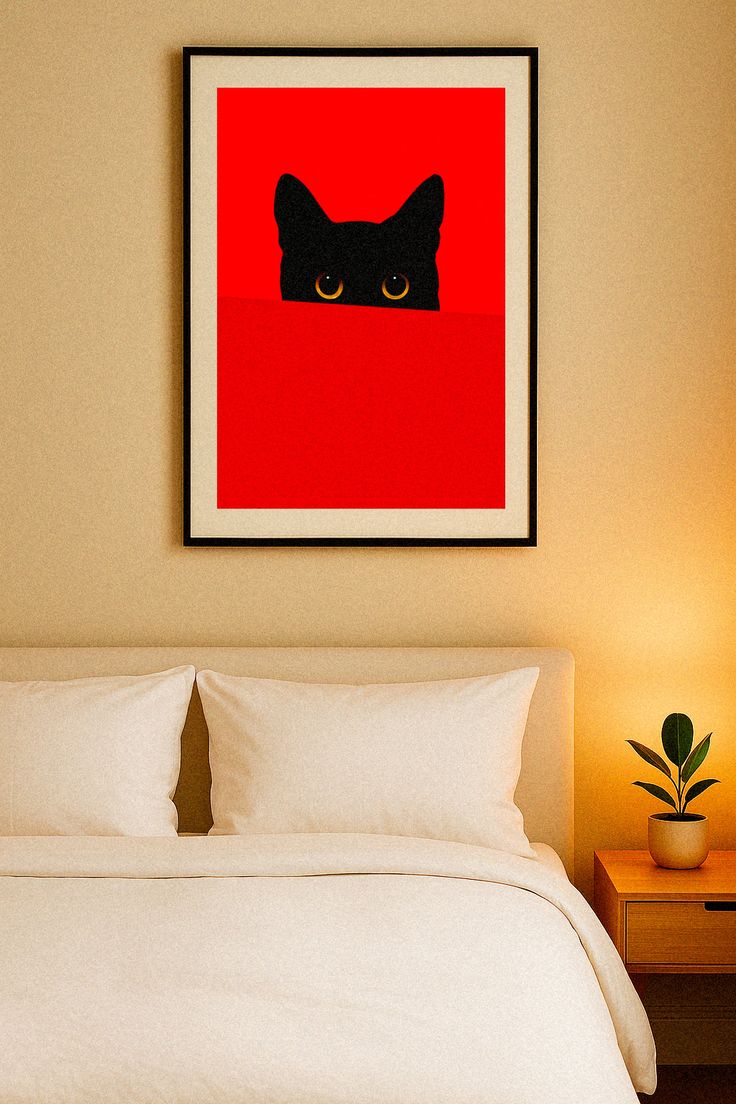 Kat bag en rød væg - Plakat