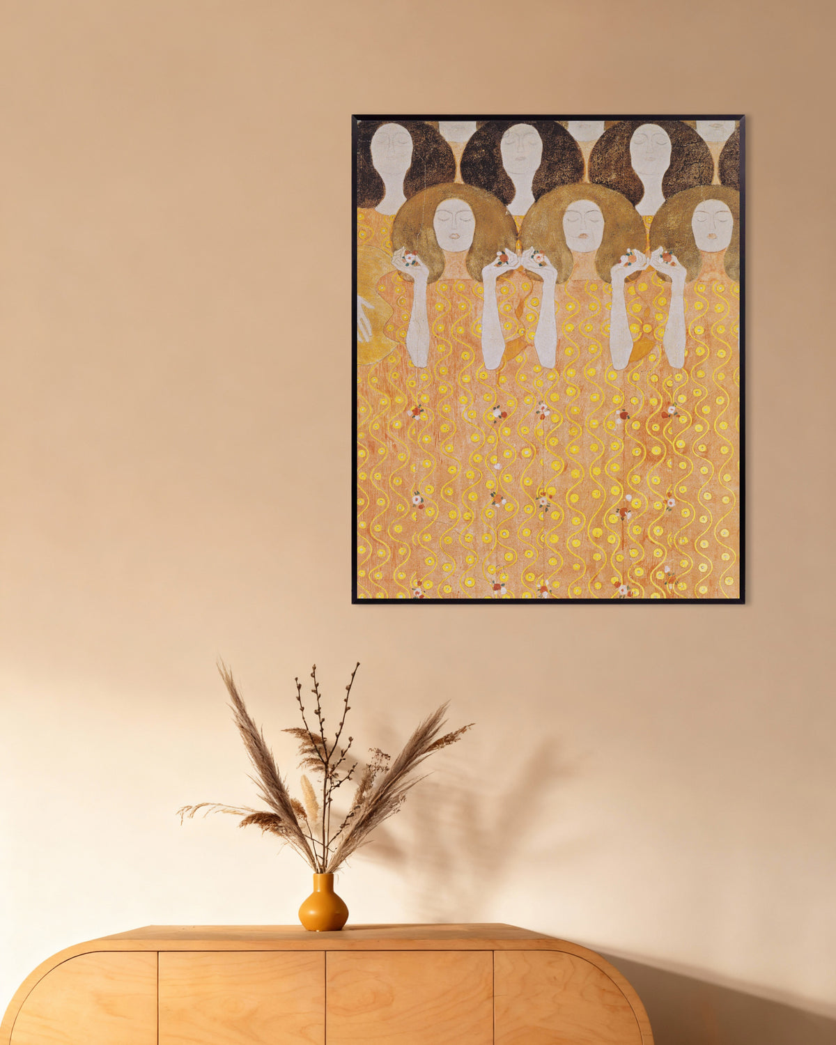 Plakat Paradisets englekor, Beethovenfrisen (1902) af Gustav Klimt med metalramme