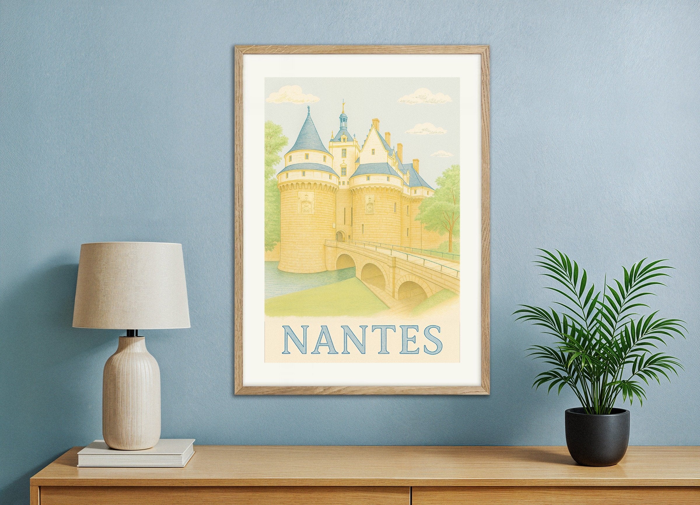 Poster of City of Nantes (France) – Château des Ducs de Bretagne - Poster, with natural wooden frame
