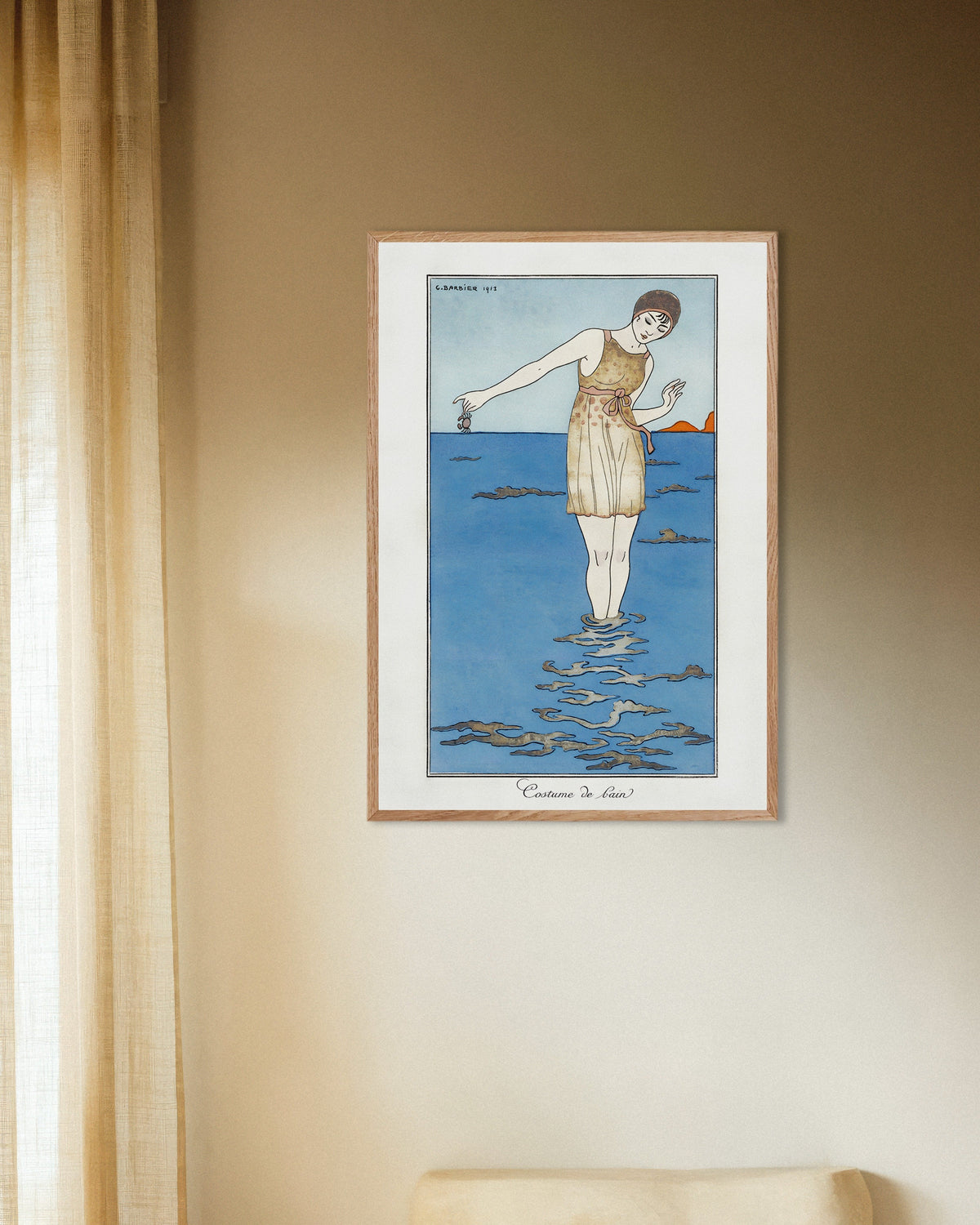 Poster of "Costume de Bain" by Georges Barbier (1913) - Art Deco Poster, with natural wooden frame