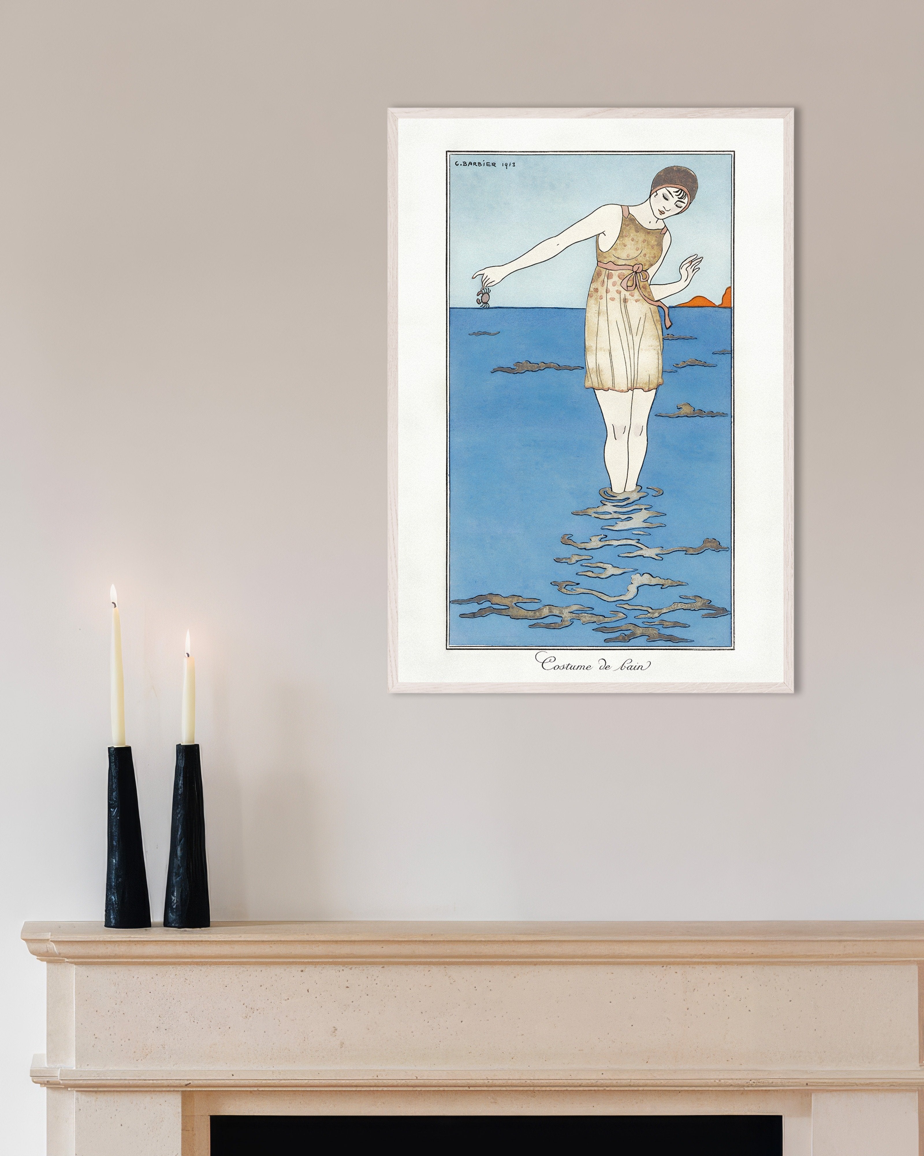 Poster of "Costume de Bain" by Georges Barbier (1913) - Art Deco Poster, with white wooden frame