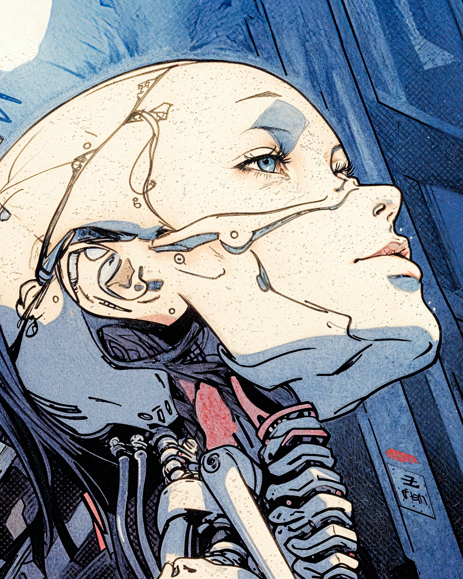 Cyberpunk, manga kvindelig robot - Plakat