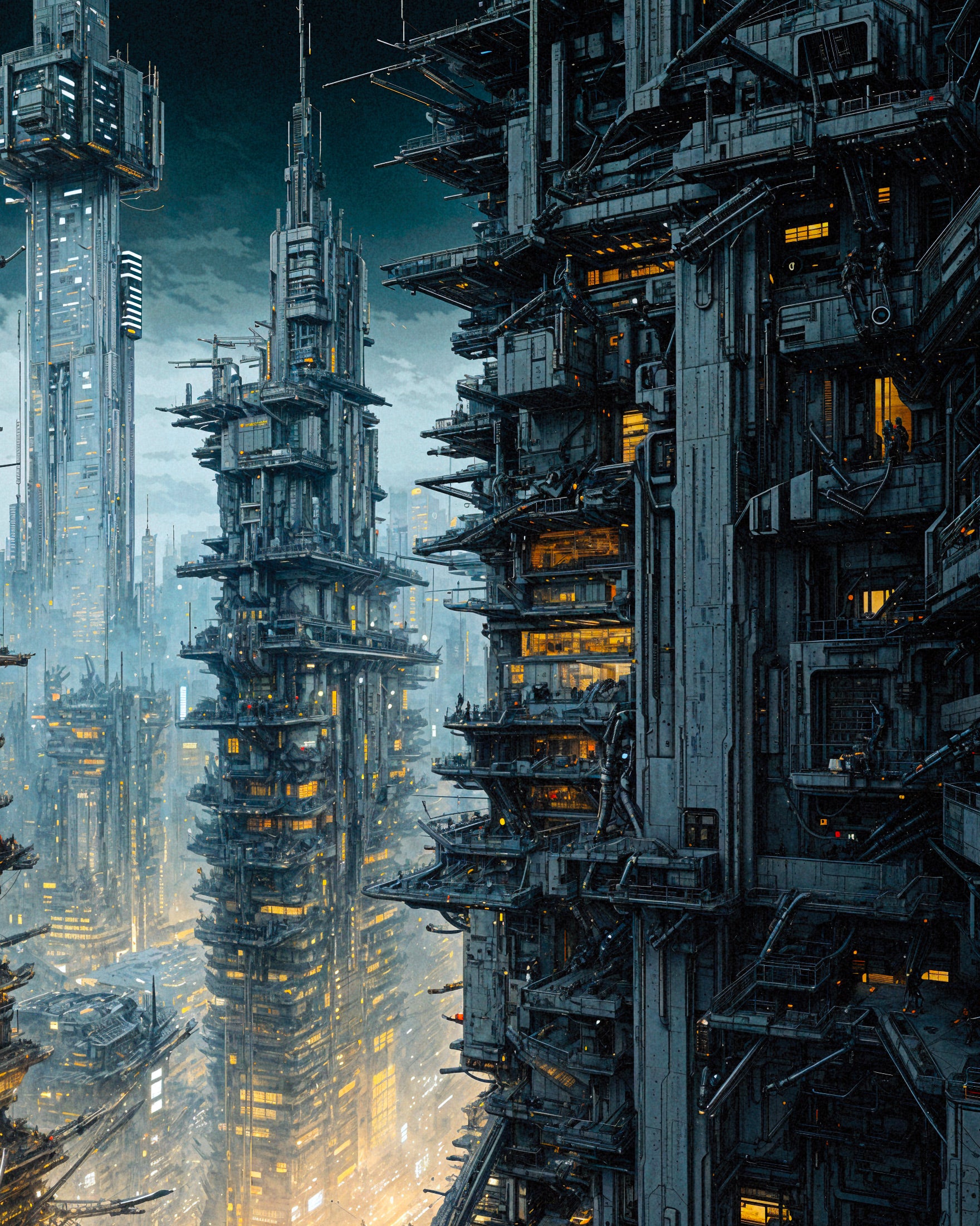 Cybernetisk by om natten, science fiction - Plakat
