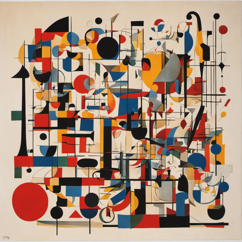 Linjer og geometriske figurer med svævende former, legende abstrakt kunst - Plakat