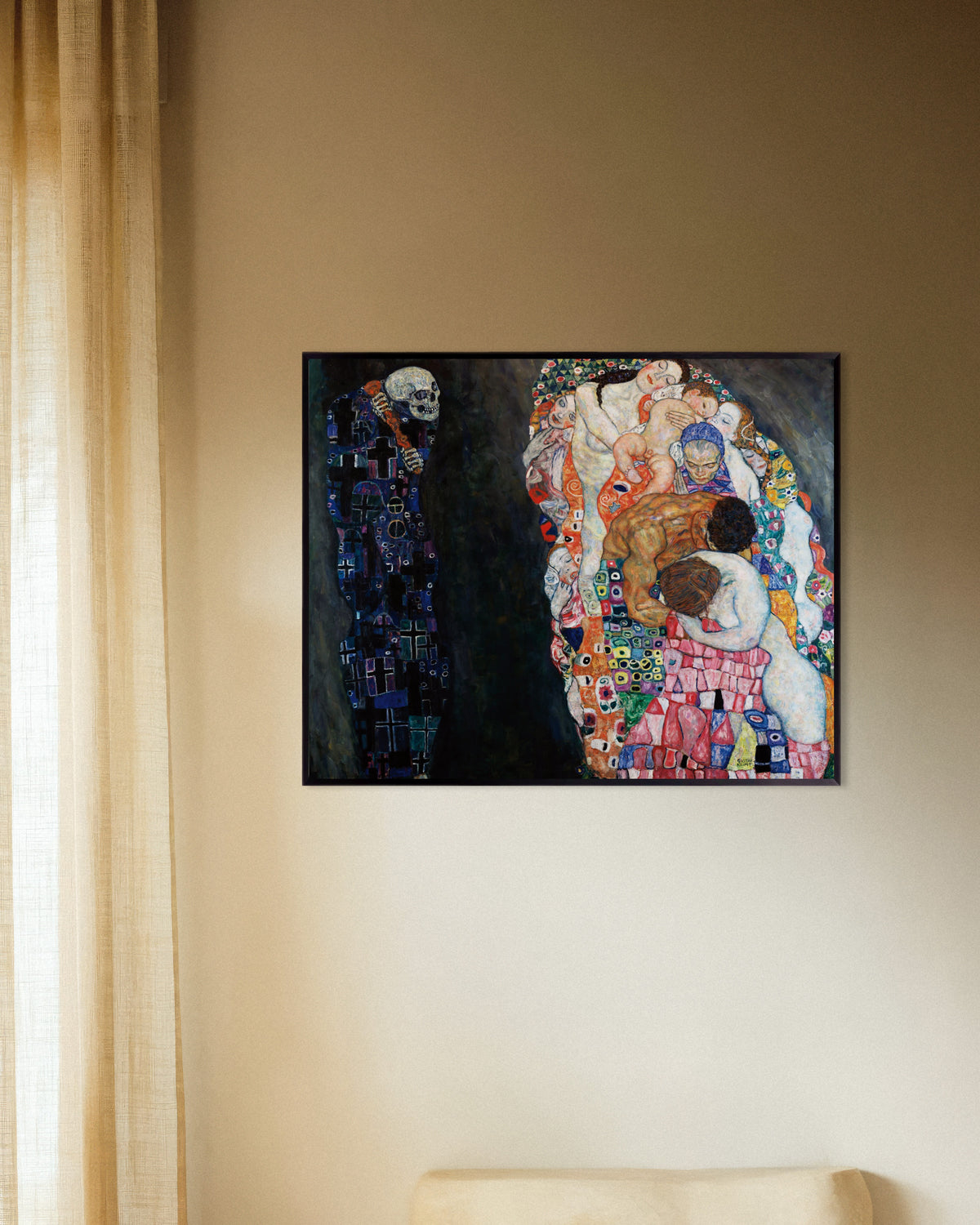 Poster af Død og liv (1910–1915) af Gustav Klimt med metalramme