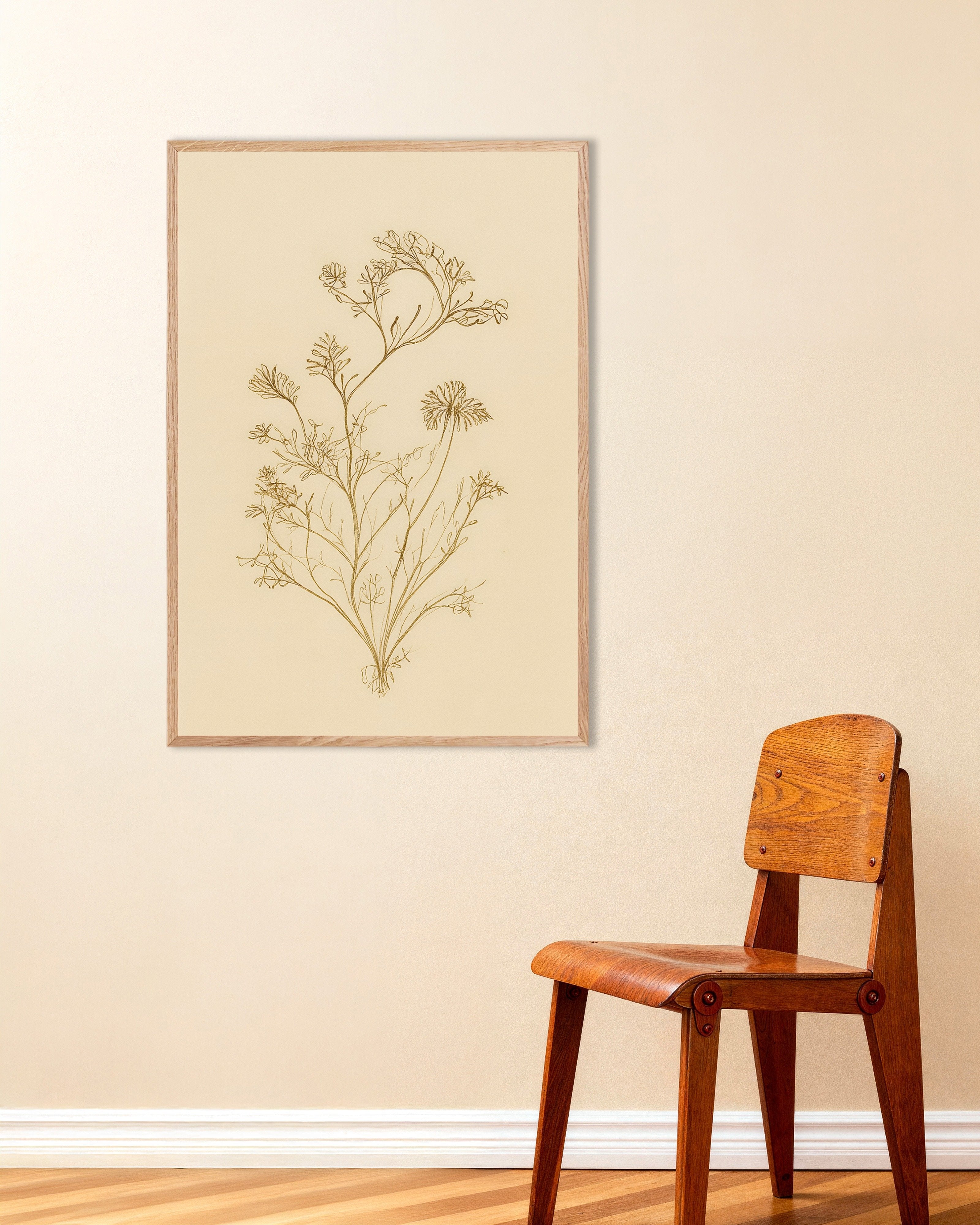 Poster of Dried Umbellifer Poster – Autumn Botanical Sketch, with natural wooden frame