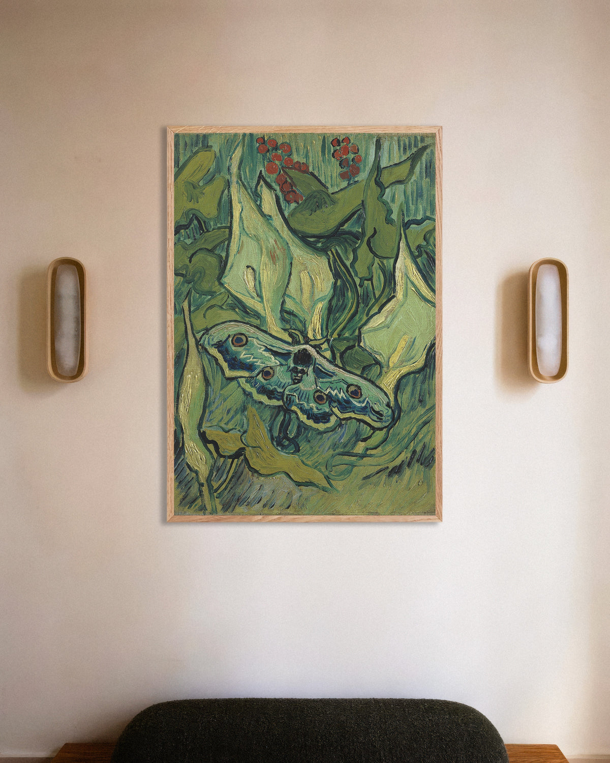 Poster af Kejsermøl (1889) af Vincent van Gogh med ramme af naturtræ