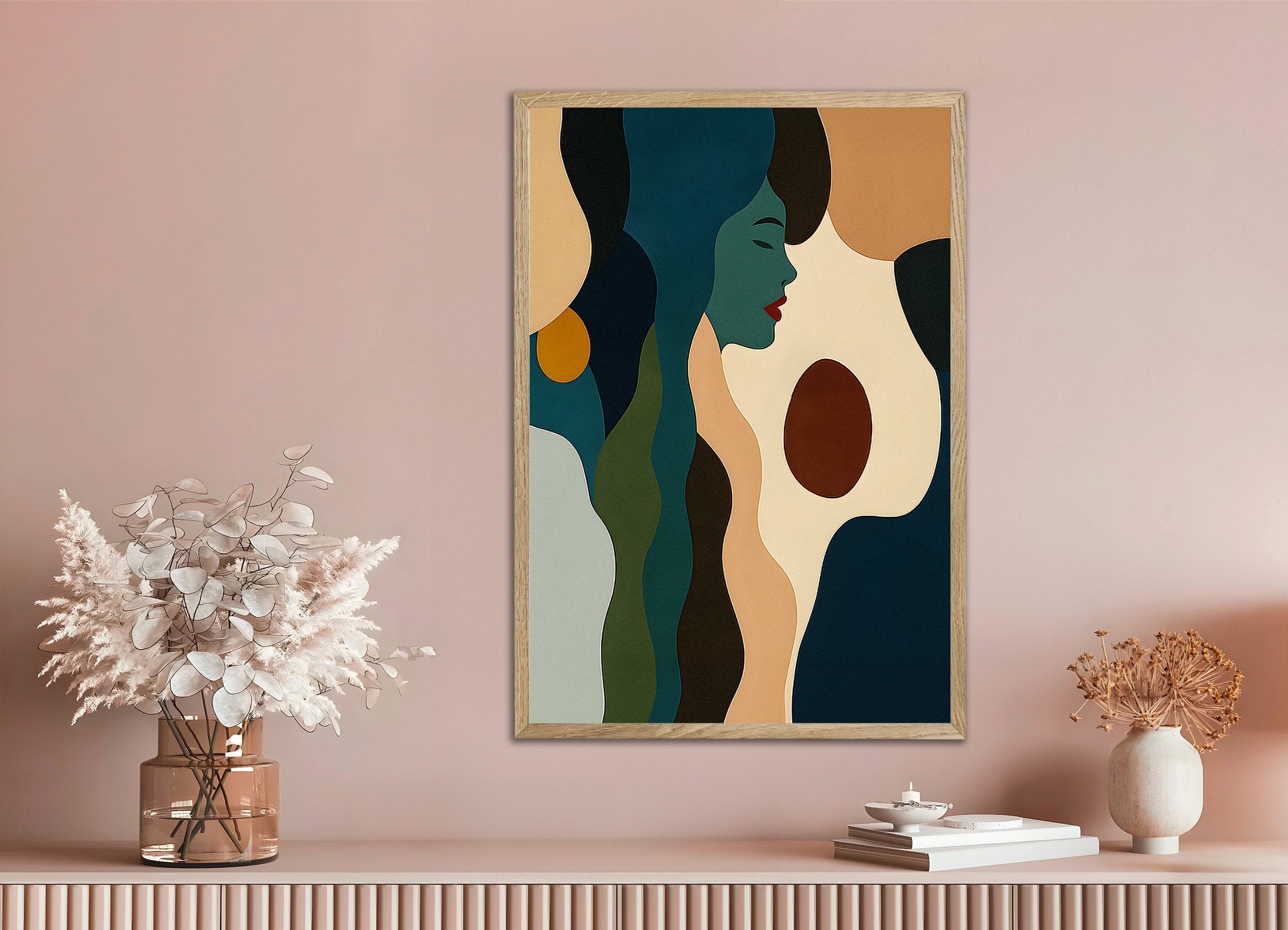 Poster of Face of Autumn - Abstract Shapes, with natural wooden frame
