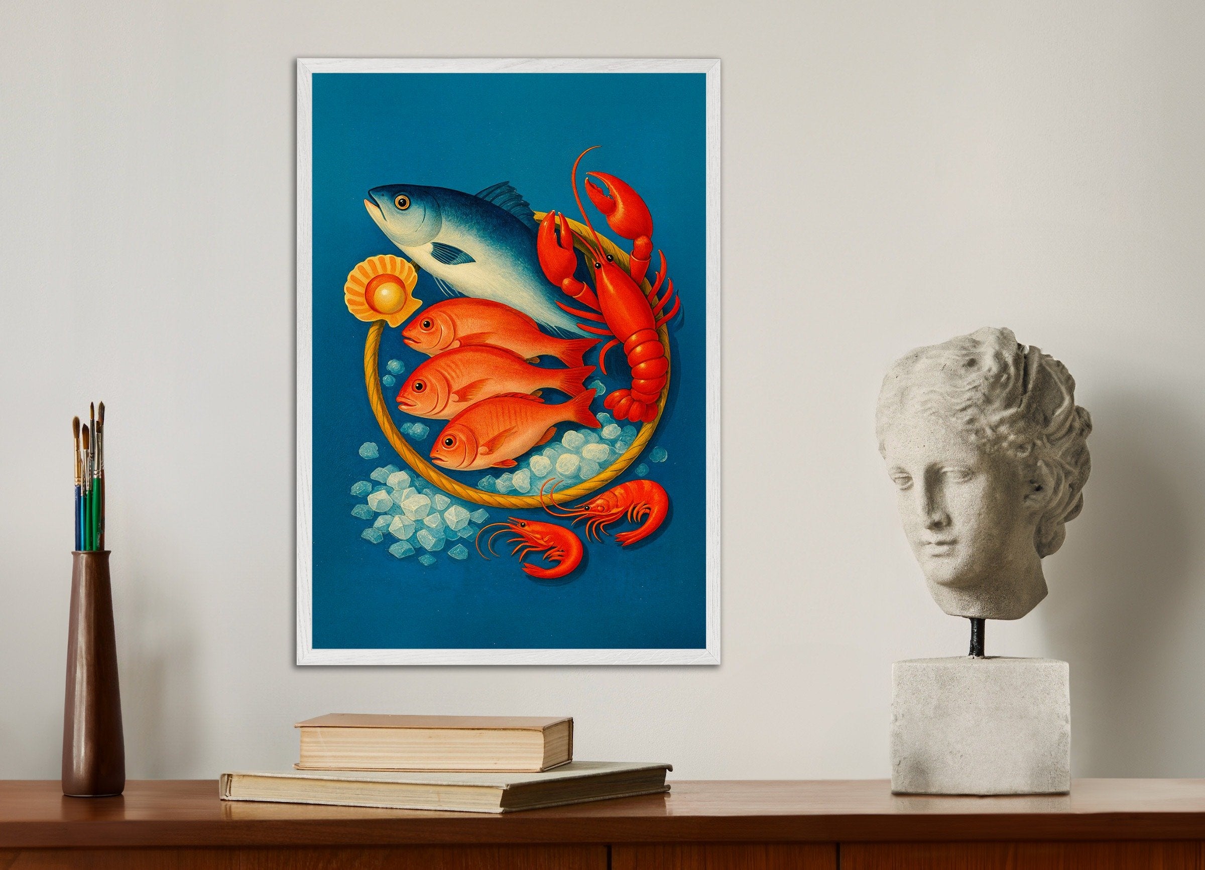 Poster of Fish Poster, with white wooden frame