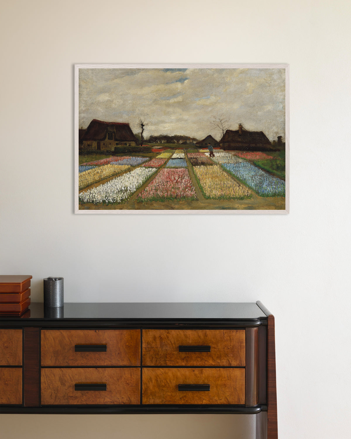 Poster af Blomsterbede i Holland (ca. 1883) af Vincent van Gogh med hvid træramme