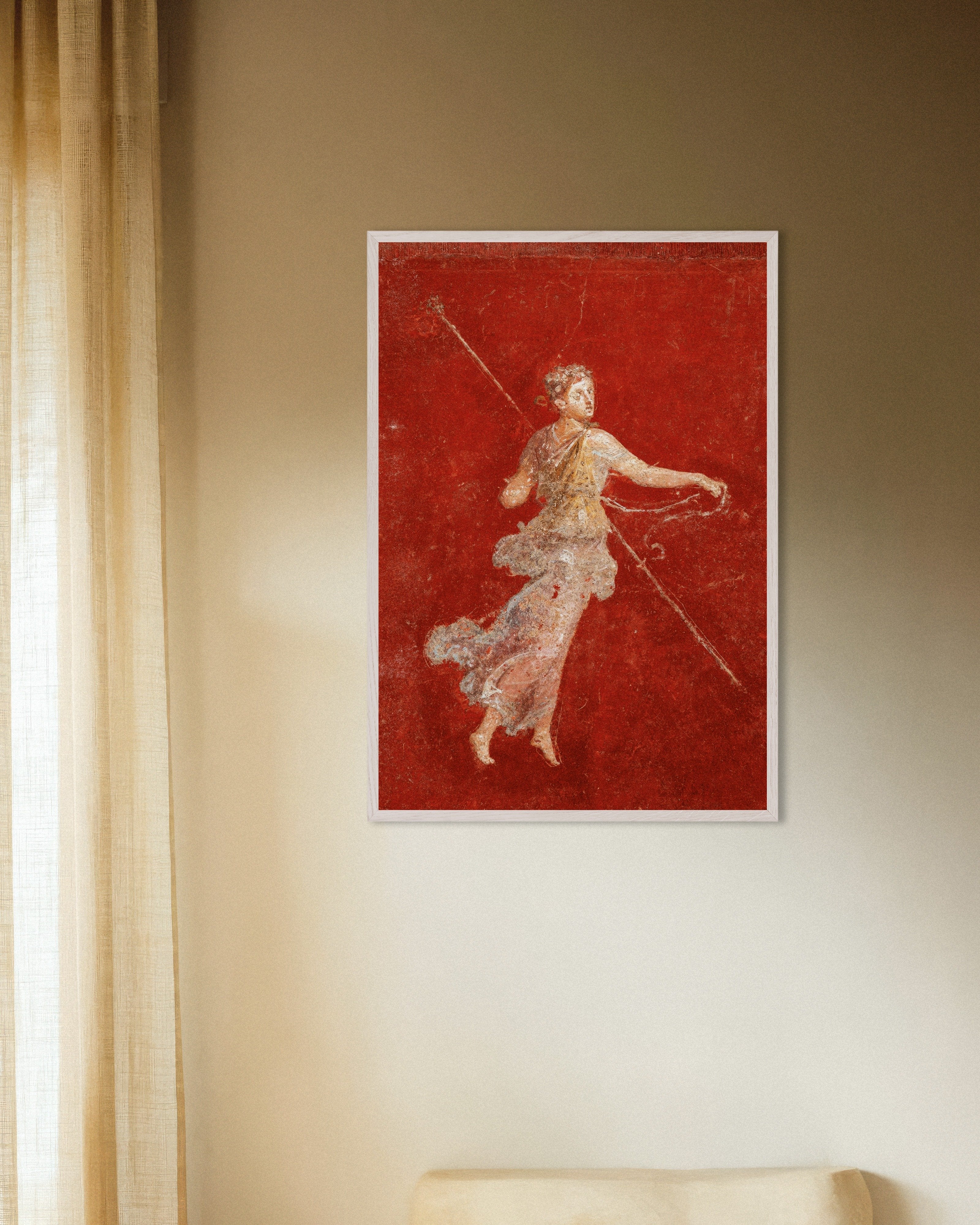 Poster of Flying Maenad fresco poster, with white wooden frame