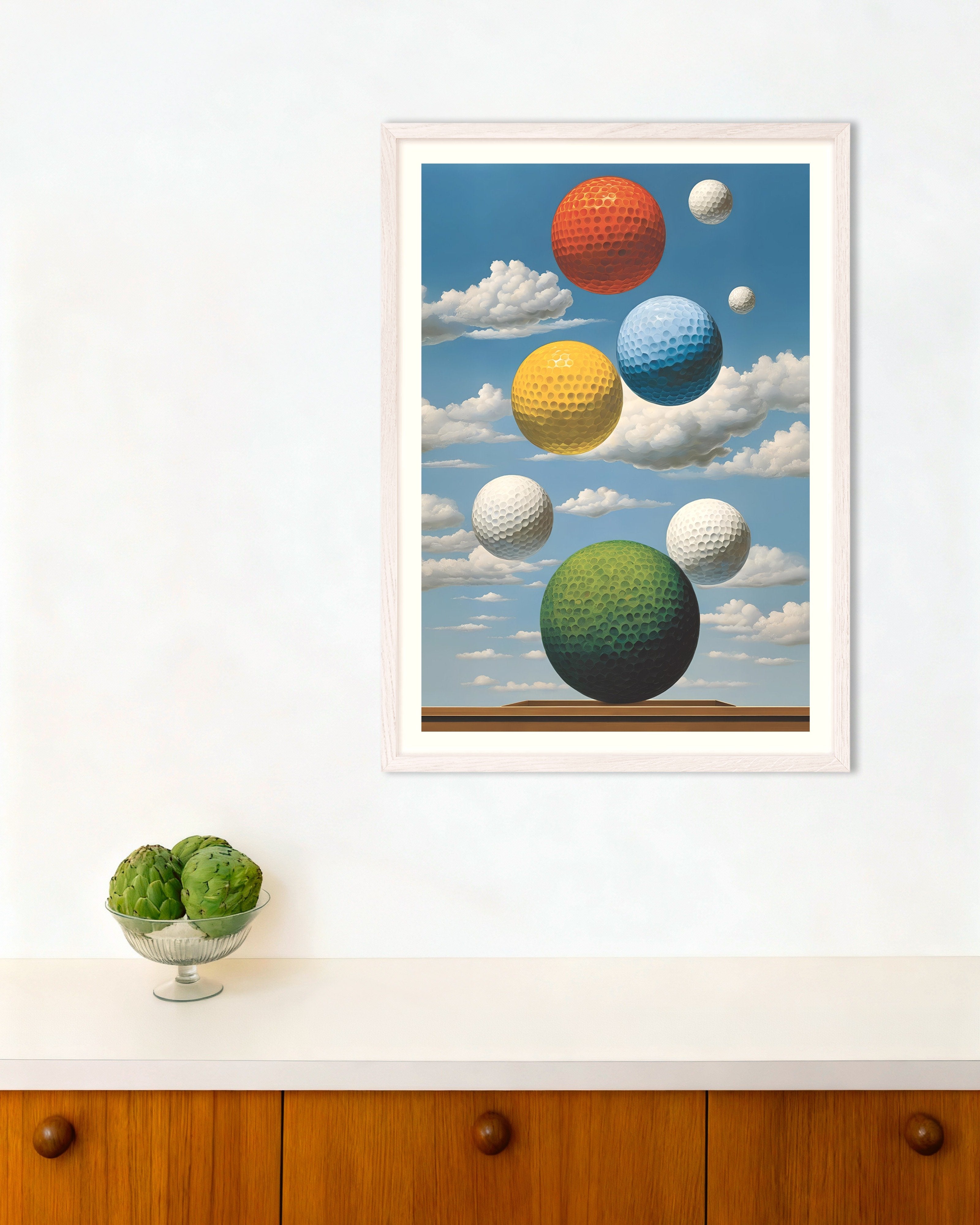 Poster of Golf worlds – Surreal sky poster, with white wooden frame