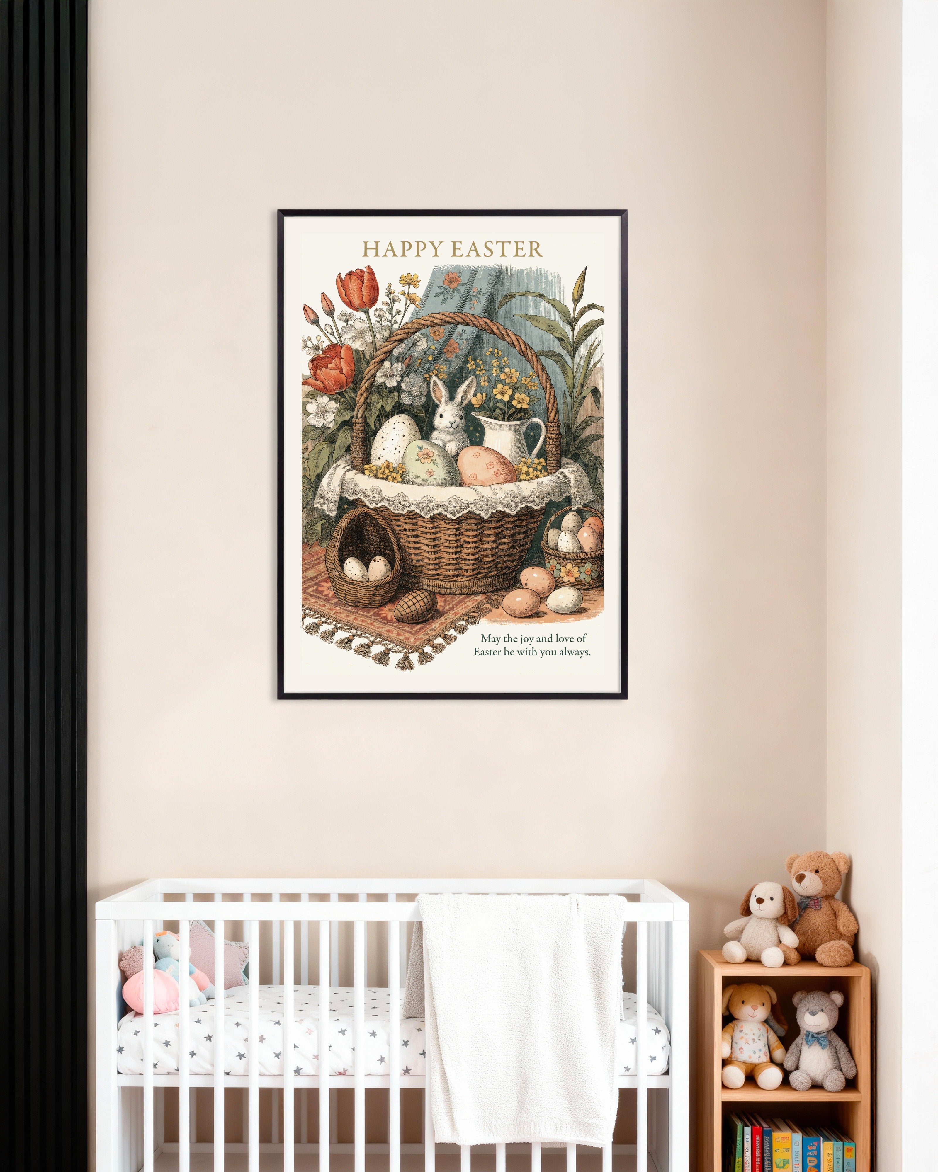 Poster of Happy Easter Basket Bunny Poster, with metal frame
