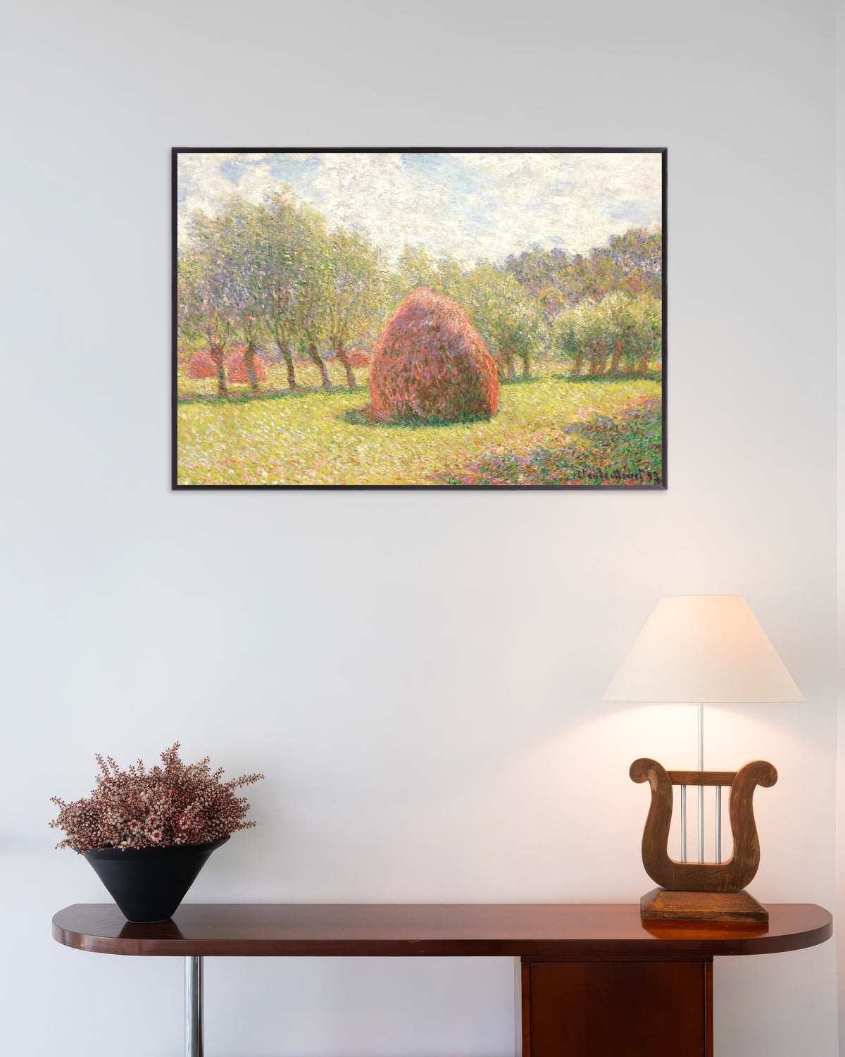 Plakat Høstakke i Giverny (1893) af Claude Monet med metalramme
