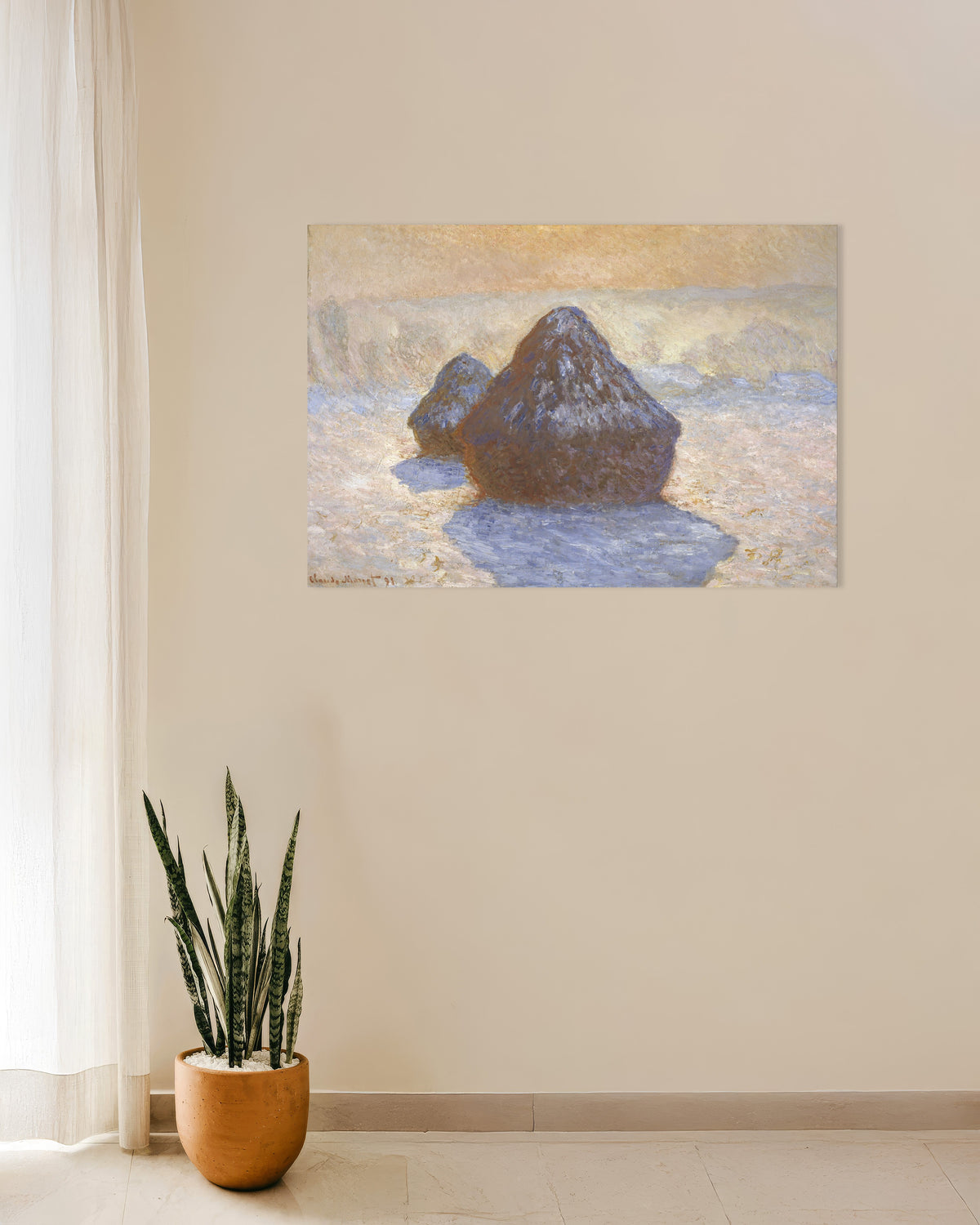 Plakat Kornstakke, sne (1891) af Claude Monet