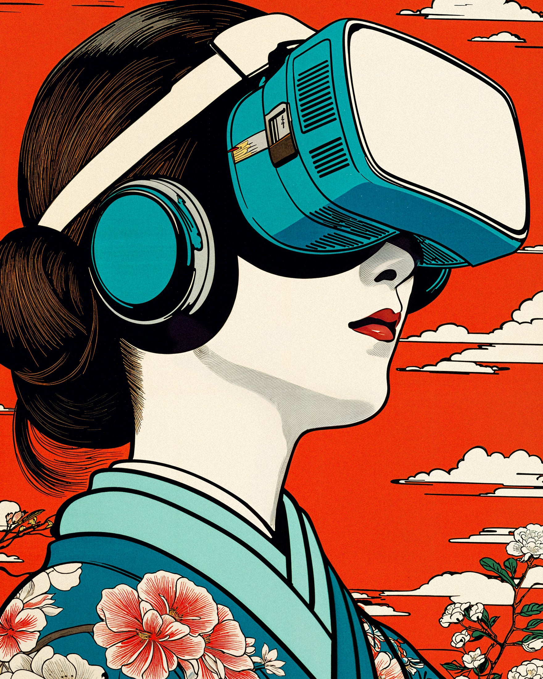 "Geisha VR" Poster - Hiroshige Hyldest x Moderne Teknologi Plakat