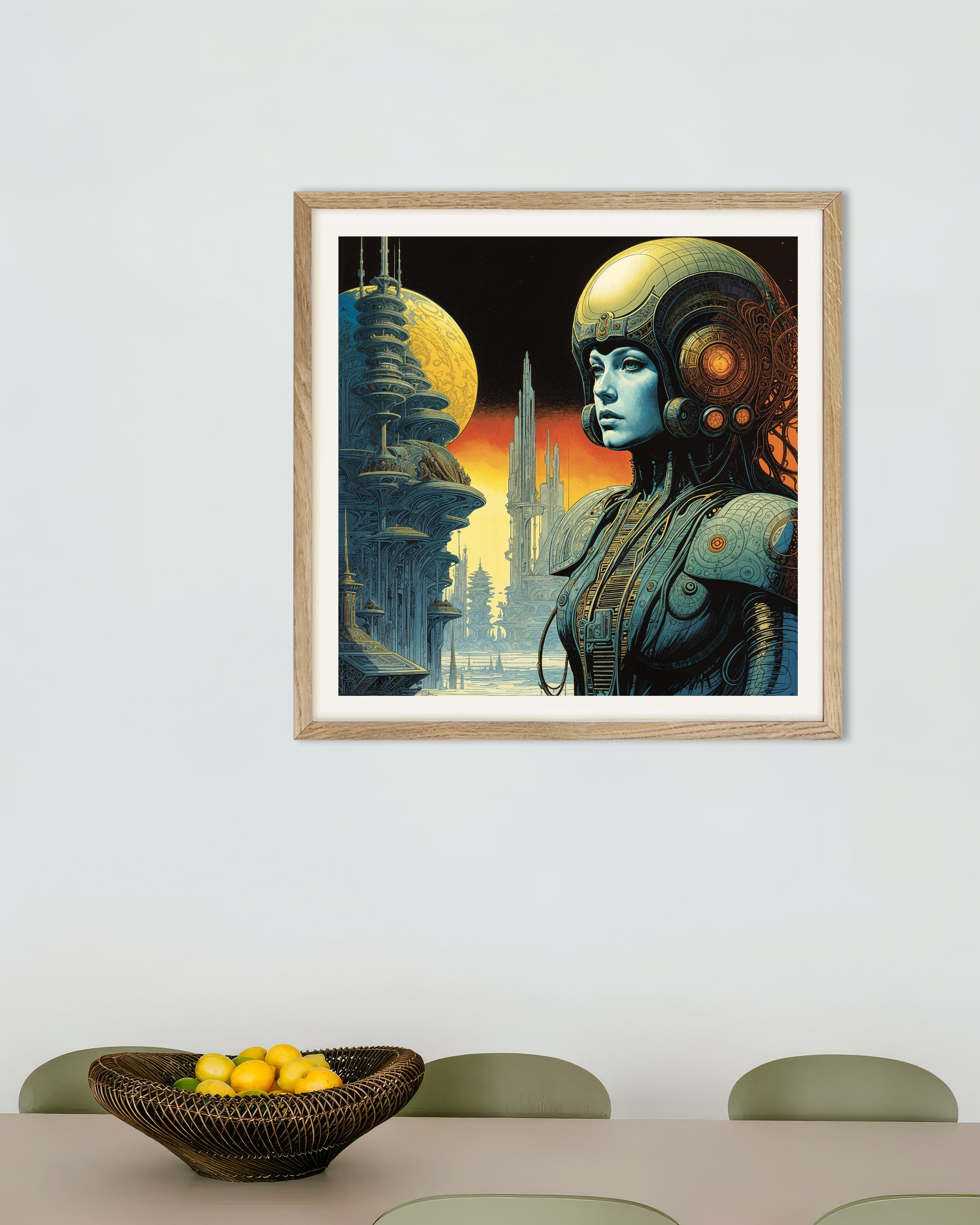 Poster of Hive Queen - Retro Sci-Fi Poster, with natural wooden frame