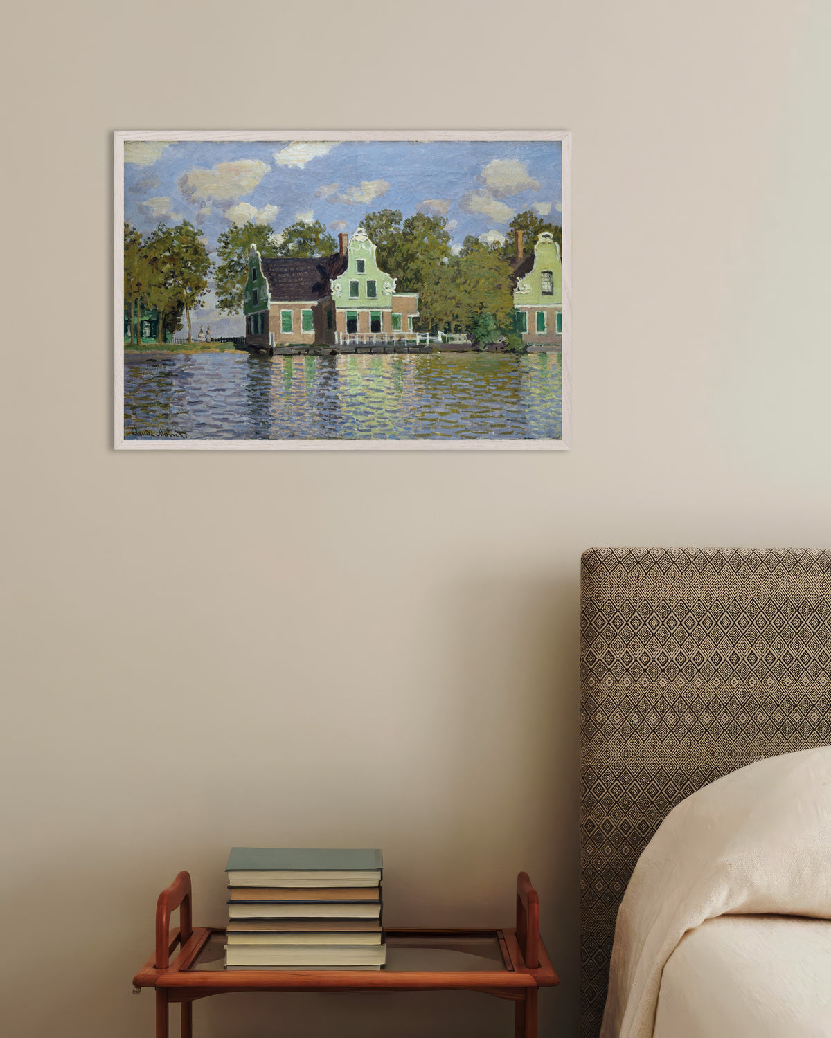 Plakat Huse ved bredden af Zaan (1871) af Claude Monet med hvid træramme