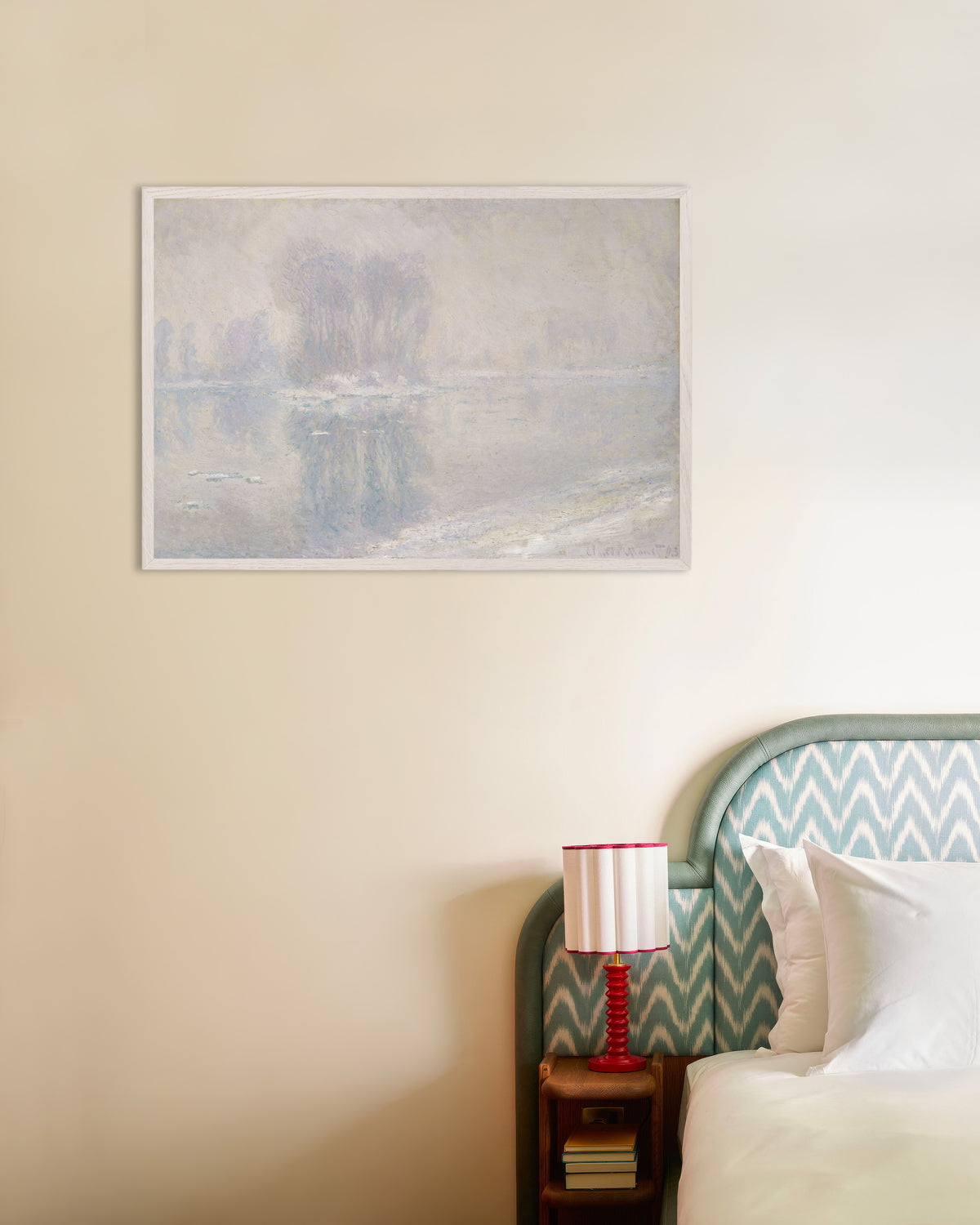 Plakat Isflager (1893) af Claude Monet med hvid træramme