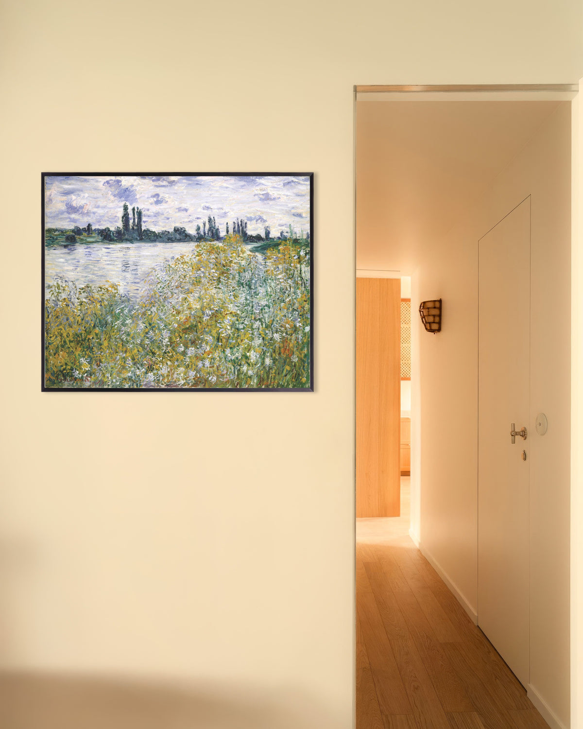 Plakat Blomsterøen ved Vétheuil (1880) af Claude Monet med metalramme