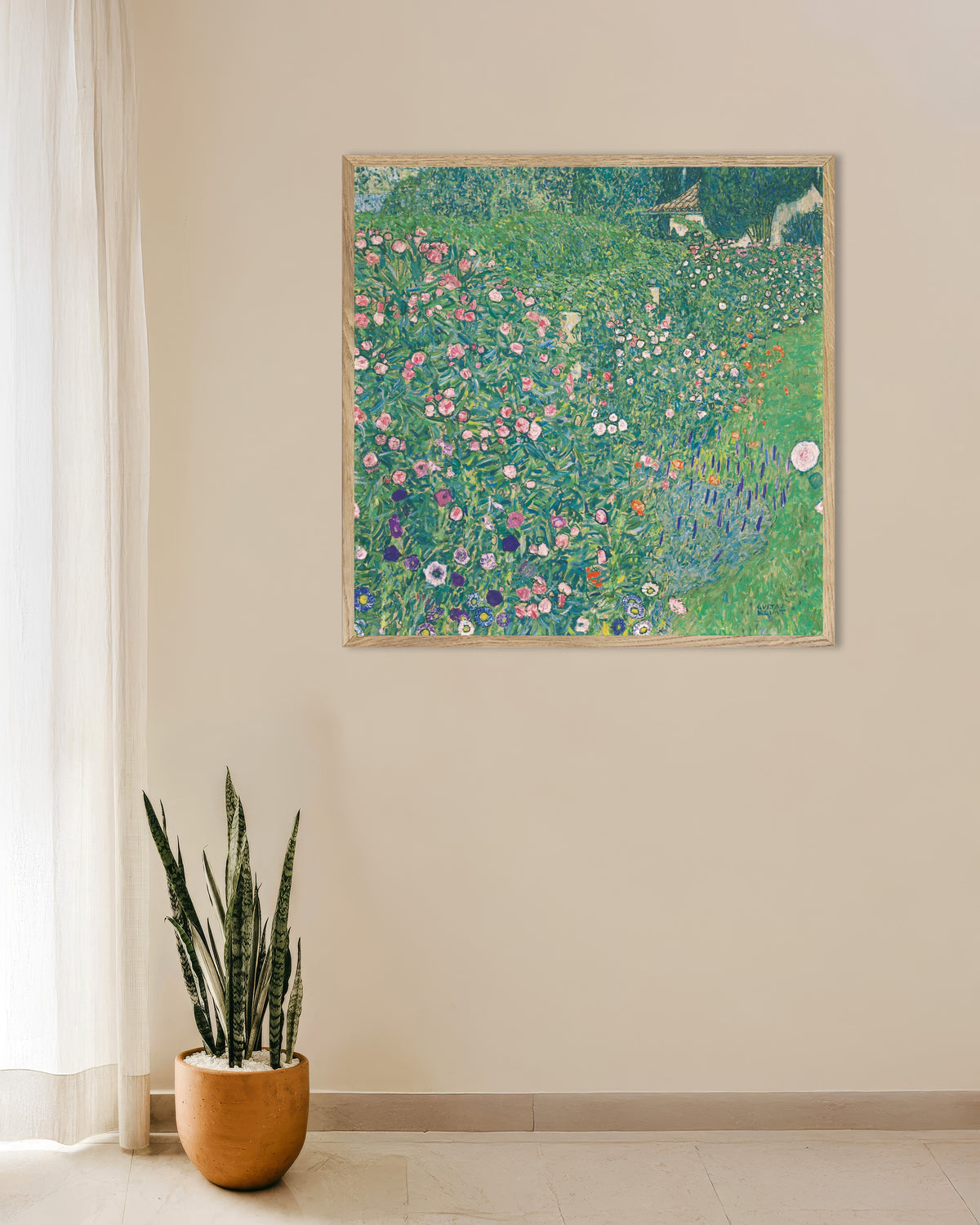 Plakat Italiensk havelandskab (1913) af Gustav Klimt med ramme i naturtræ