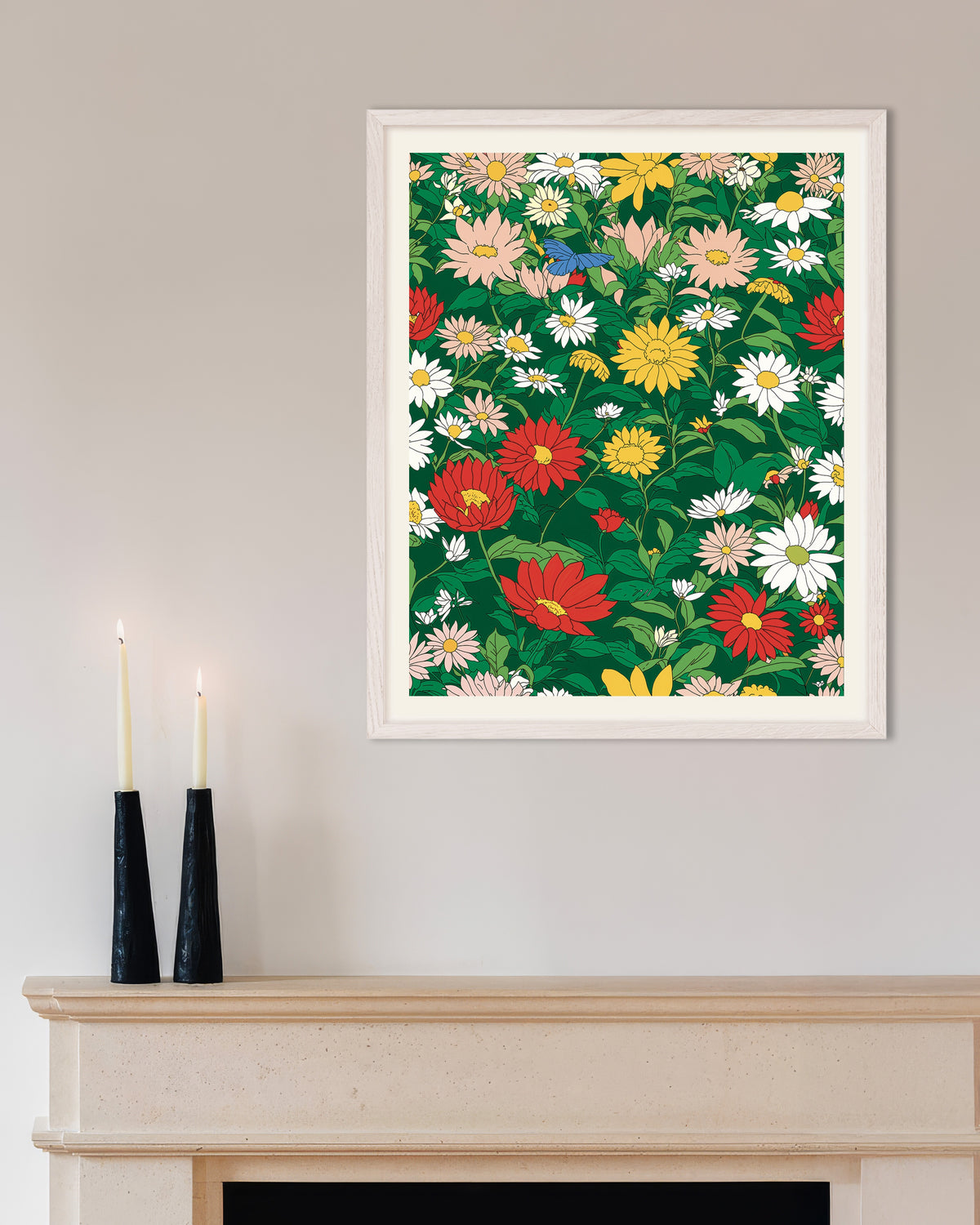 Plakat med Japansk animationsstudie, Blomst, med hvid træramme