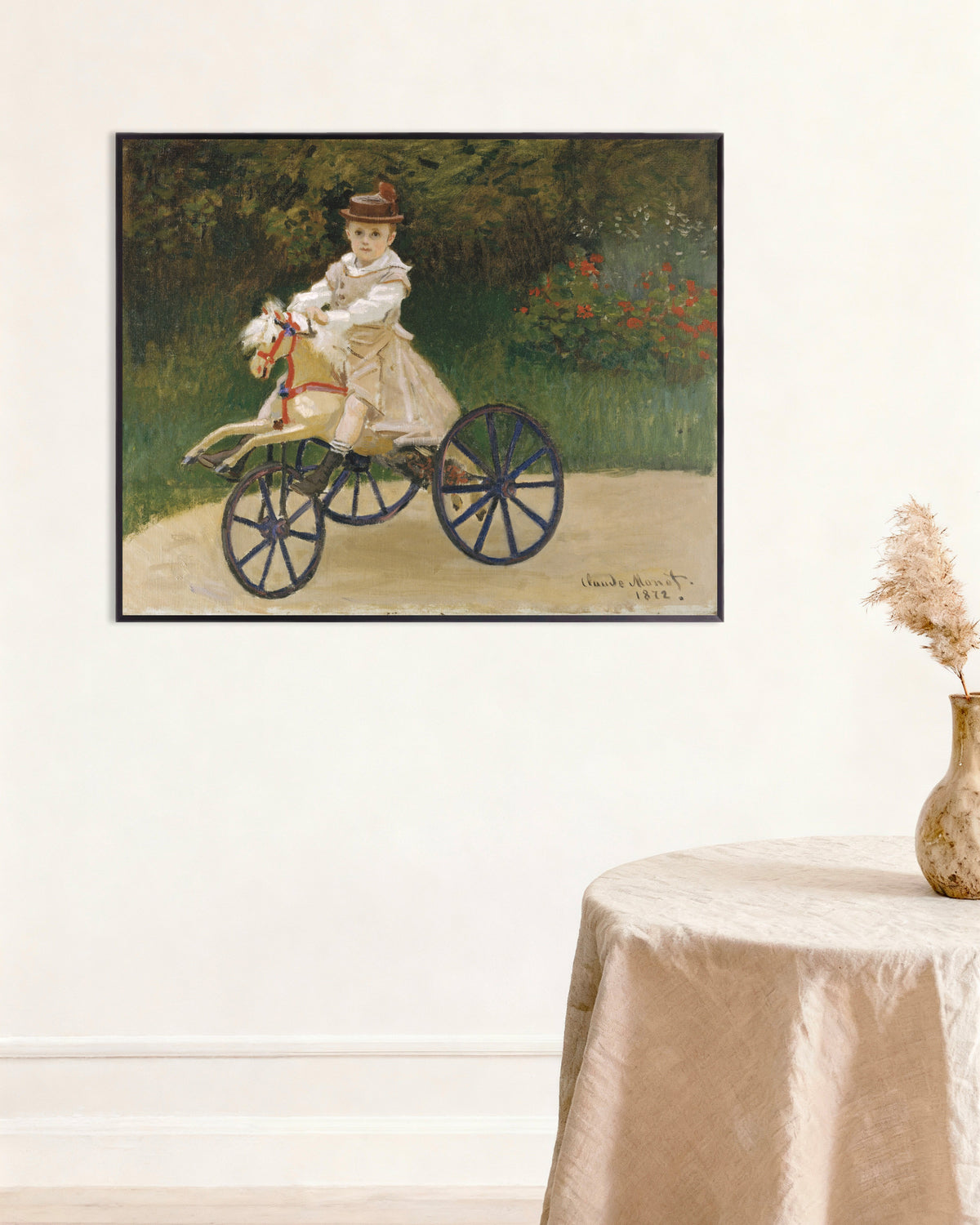 Plakat Jean Monet på sin kæphest (1872) af Claude Monet med metalramme