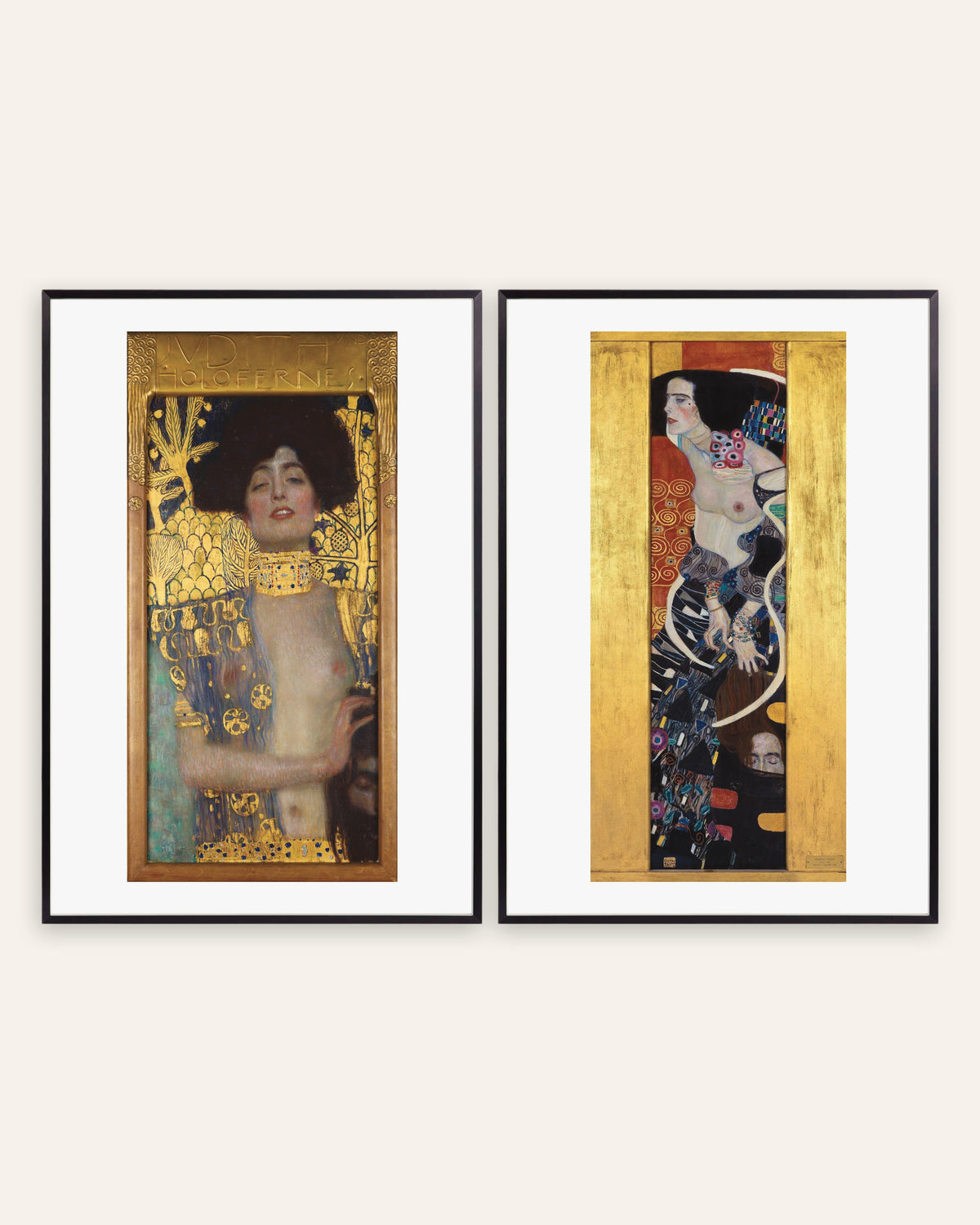 Klimt-plakater, sæt med 2: Judith I og Judith II, i sorte metalrammer