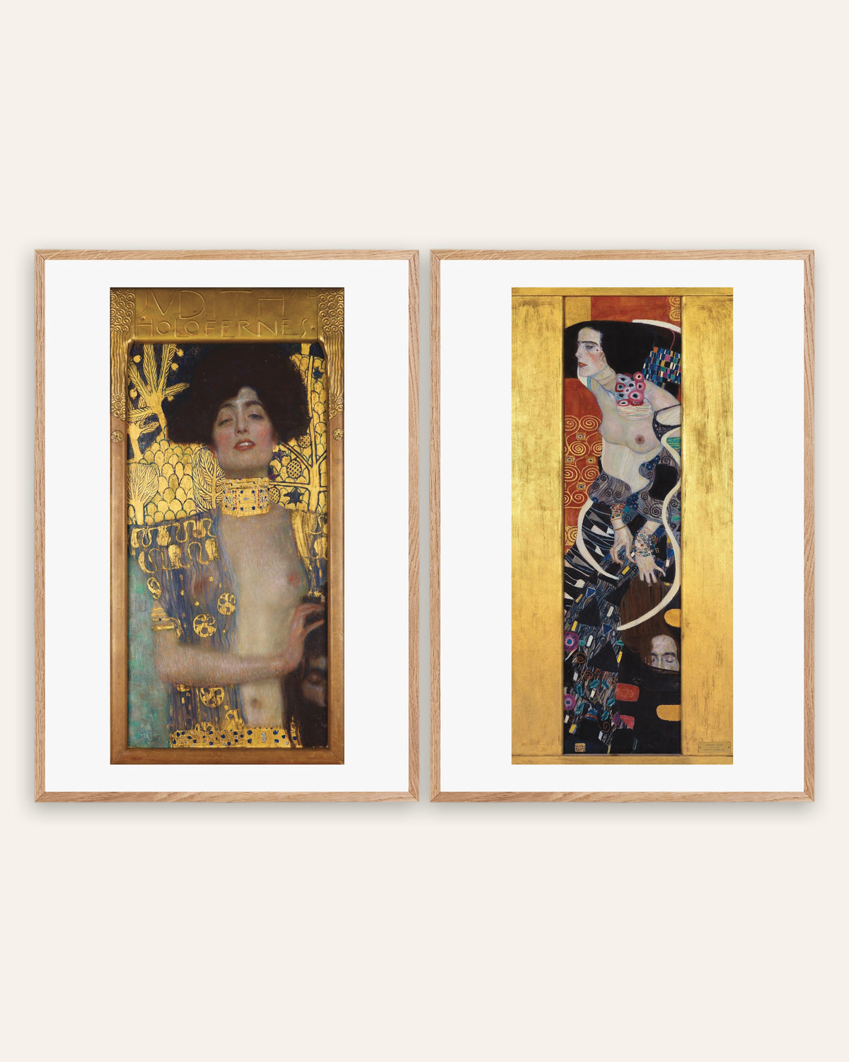 Klimt-plakater, sæt med 2: Judith I og Judith II, i rammer af natureg