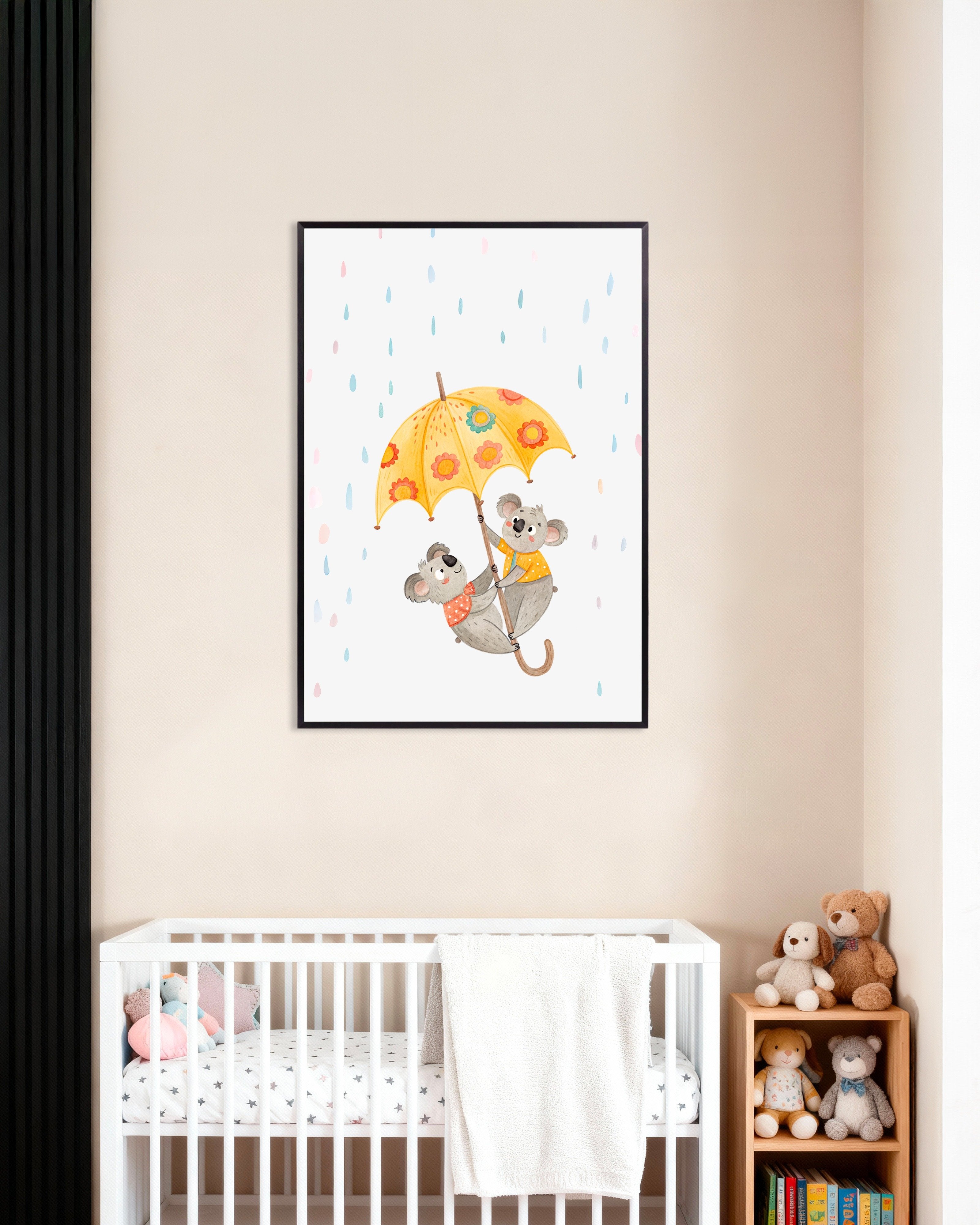 Poster of Koalas with Umbrella Poster - Nursery Wall Art, with metal frame